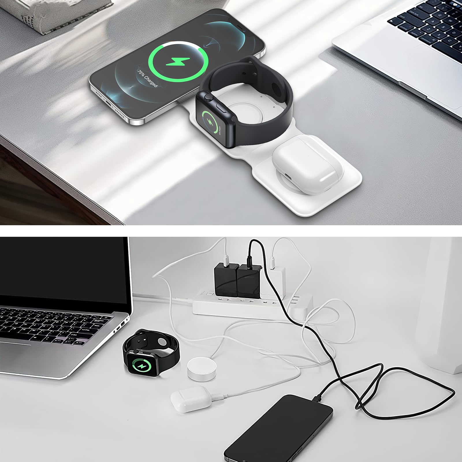 Ankilo 3-in-1 Foldable Magsafe Wireless Charging Station for iPhone 15/14/13/12 Series, Apple Watch & AirPods Pro | Portable Travel Charger for Multiple Devices | Perfect for Home, Office & Car Use (Adapter Not Included)