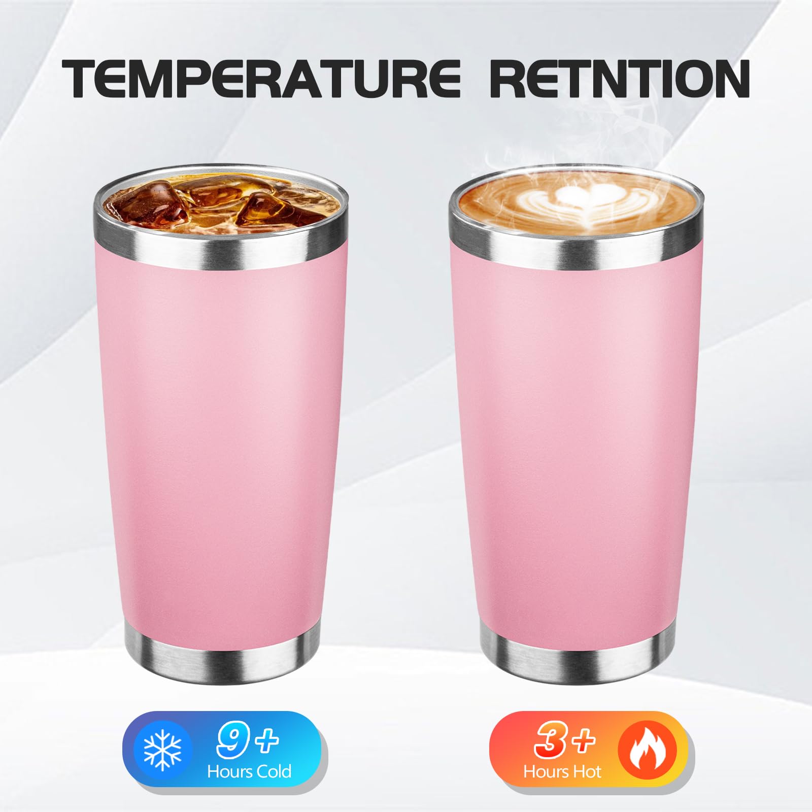 StarSpeed 20oz Stainless Steel Insulated Tumbler with Lid - Double Wall Vacuum Insulated Travel Mug for Hot & Cold Drinks - Powder Coated Coffee Cup (Light Pink, 1-Pack) - Perfect for Office, Gym, Camping & Outdoor Activities