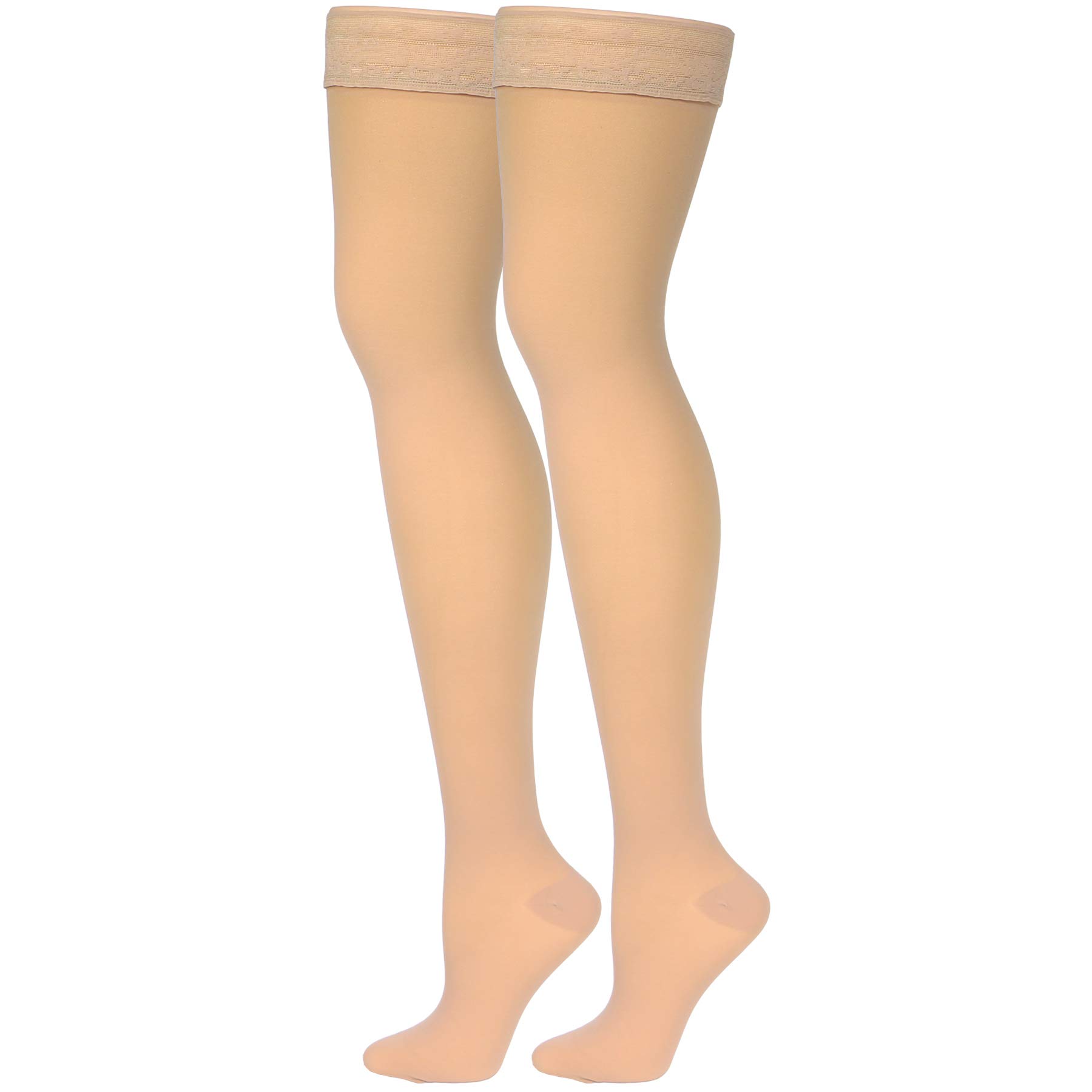 Truform Sheer Compression Stockings 20-30 mmHg - Women's Thigh High Support Stockings, 30 Denier, Beige, Large - Perfect for Varicose Vein Relief & Travel Comfort