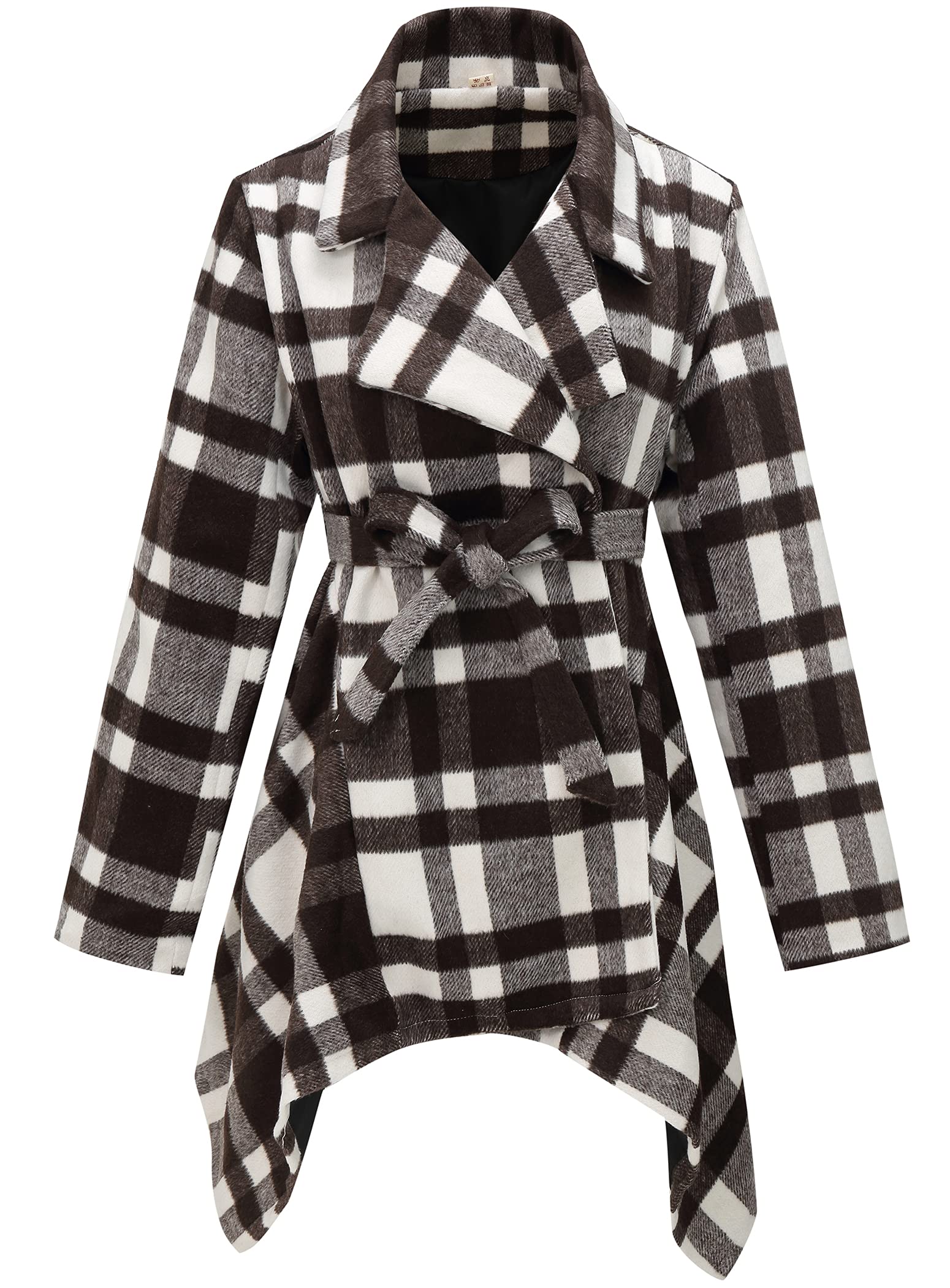 PLREOSEVNTE Women's Wool Blend Belted Wrap Coat with Turn Down Collar & Asymmetric Hem - Stylish Winter Outerwear for Work, Date Night & Holiday Events