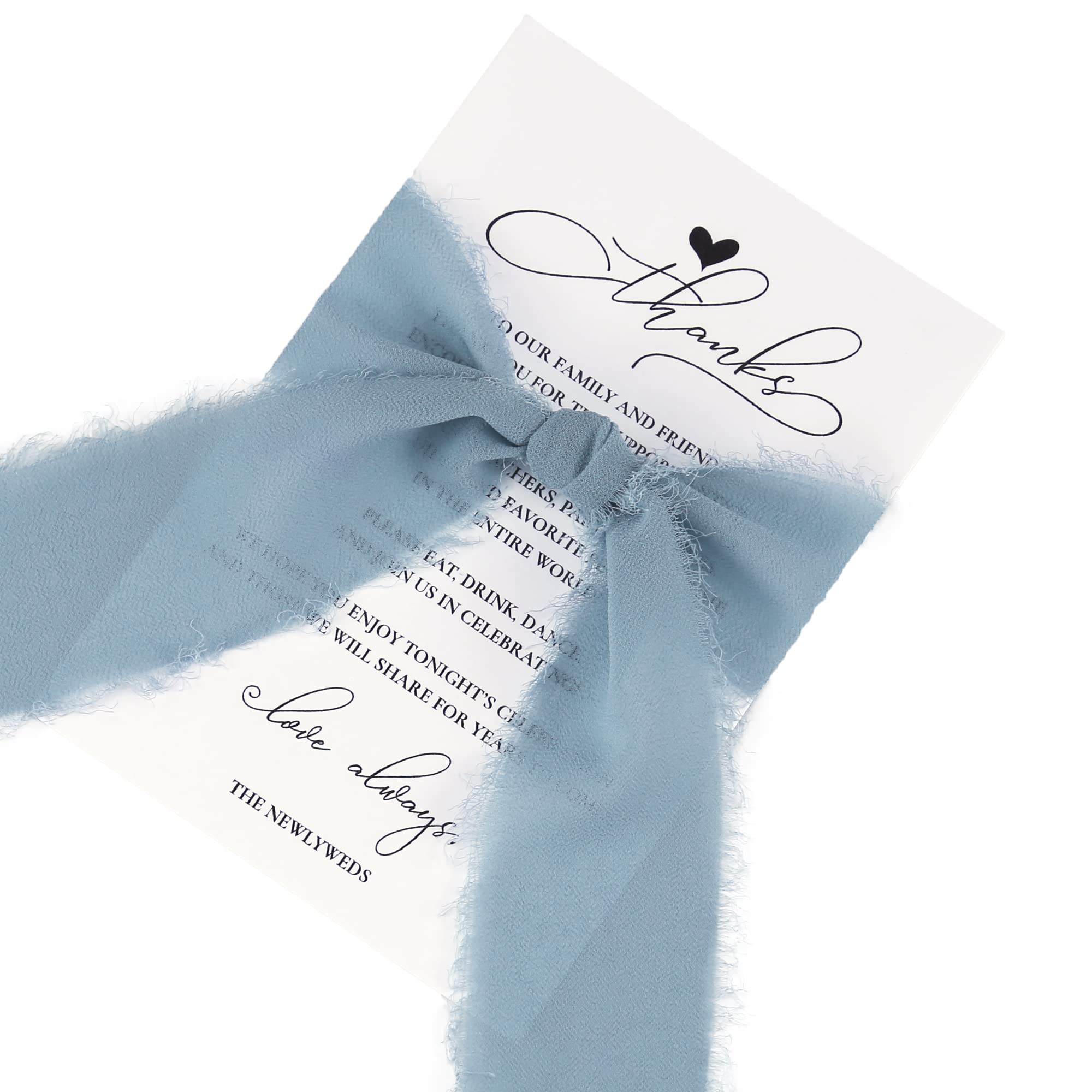 Elegant Dusty Blue Chiffon Ribbon Wedding Thank You Cards - 4x6 Inch Place Setting Cards for Table Centerpieces & Wedding Decor (Pack of 50) - Perfect for Bridal Showers, Receptions & Anniversary Celebrations
