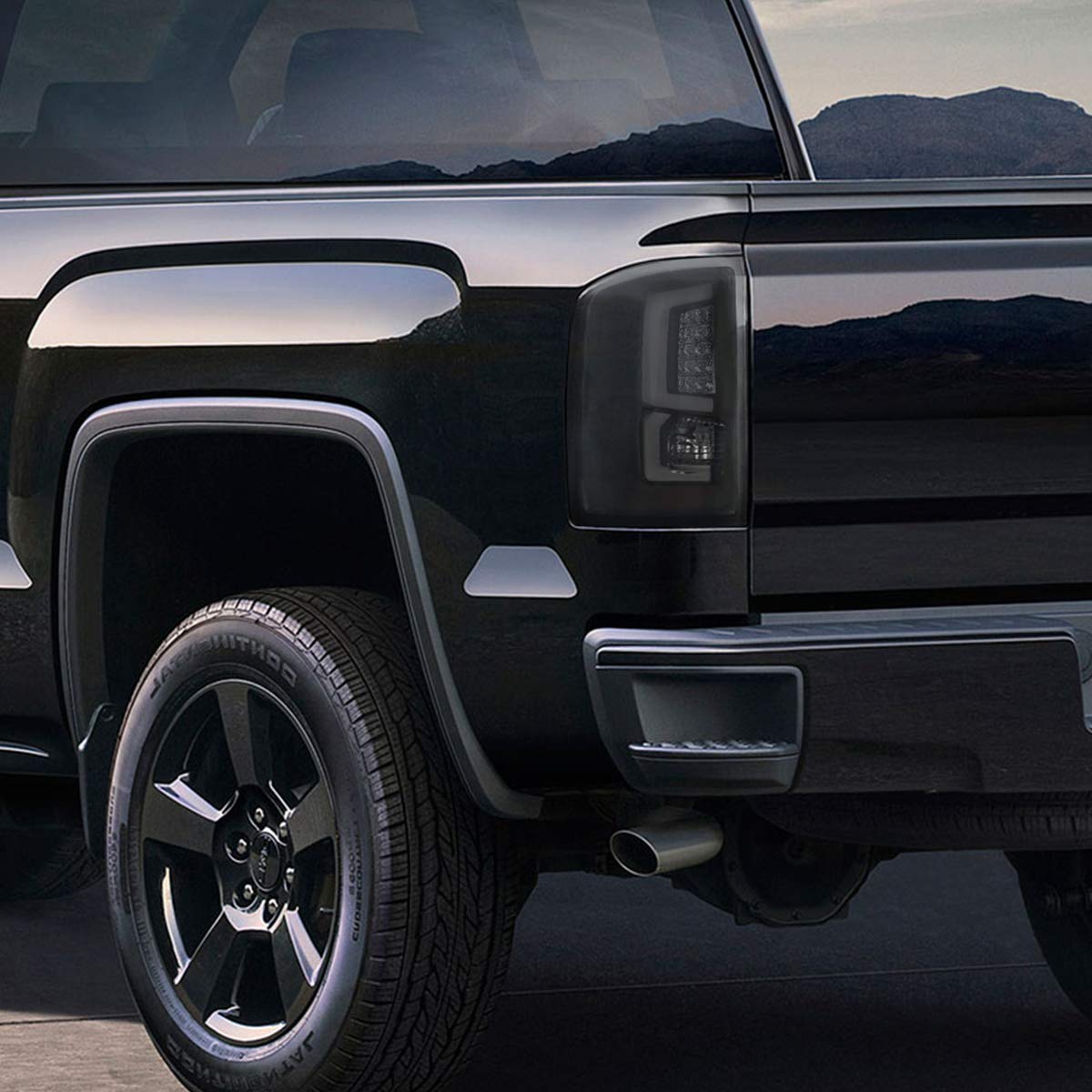 Compatible/Replacement LED Tail Lights for 2014-2017 GMC Sierra 1500 & 2500HD - White Streak, Black Housing with Smoked Lens - Perfect for Night Driving & Enhanced Visibility