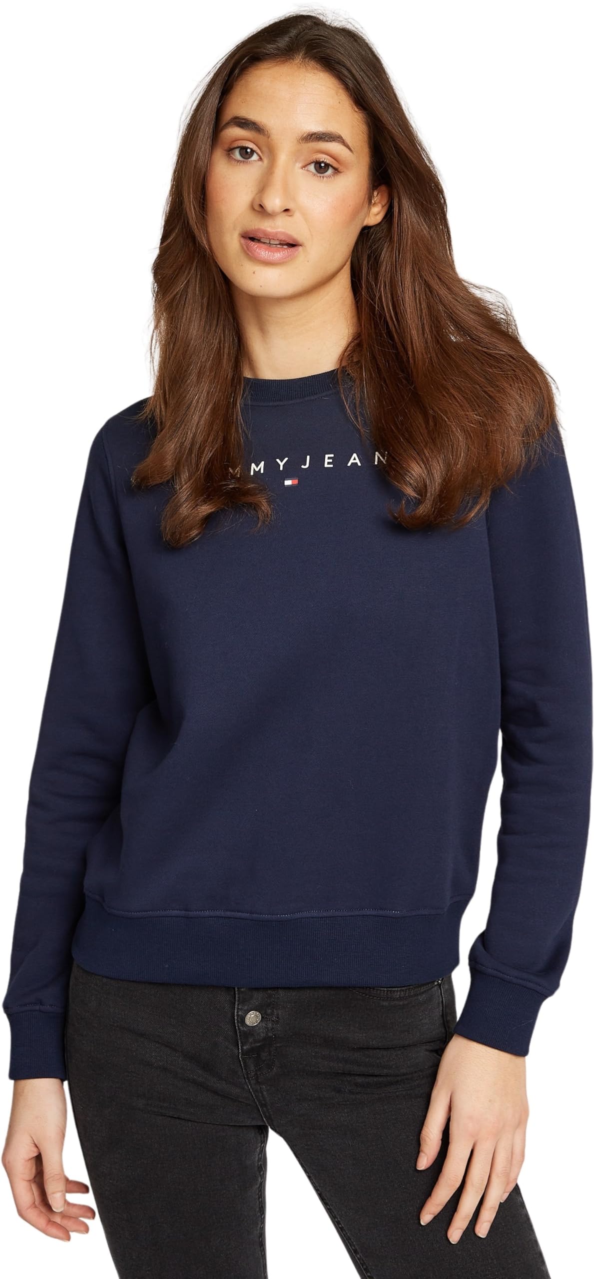 Tommy Jeans Women's Regular Fit Crew Neck Sweatshirt | Casual Cotton Pullover for Everyday Wear | Perfect for Lounging, Running Errands & Weekend Outfits