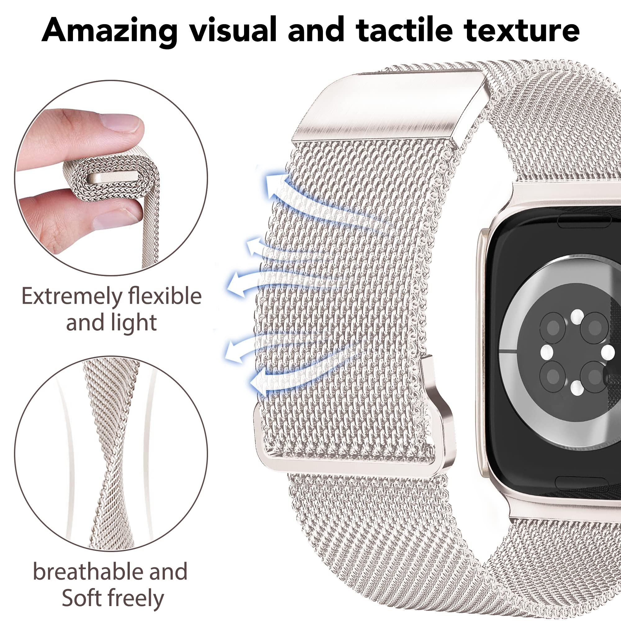 Vamyzji Magnetic Strap for Apple Watch SE 44mm - Stainless Steel Band for Series 6/5/4 - Adjustable for Men & Women - Perfect for Workouts & Daily Wear