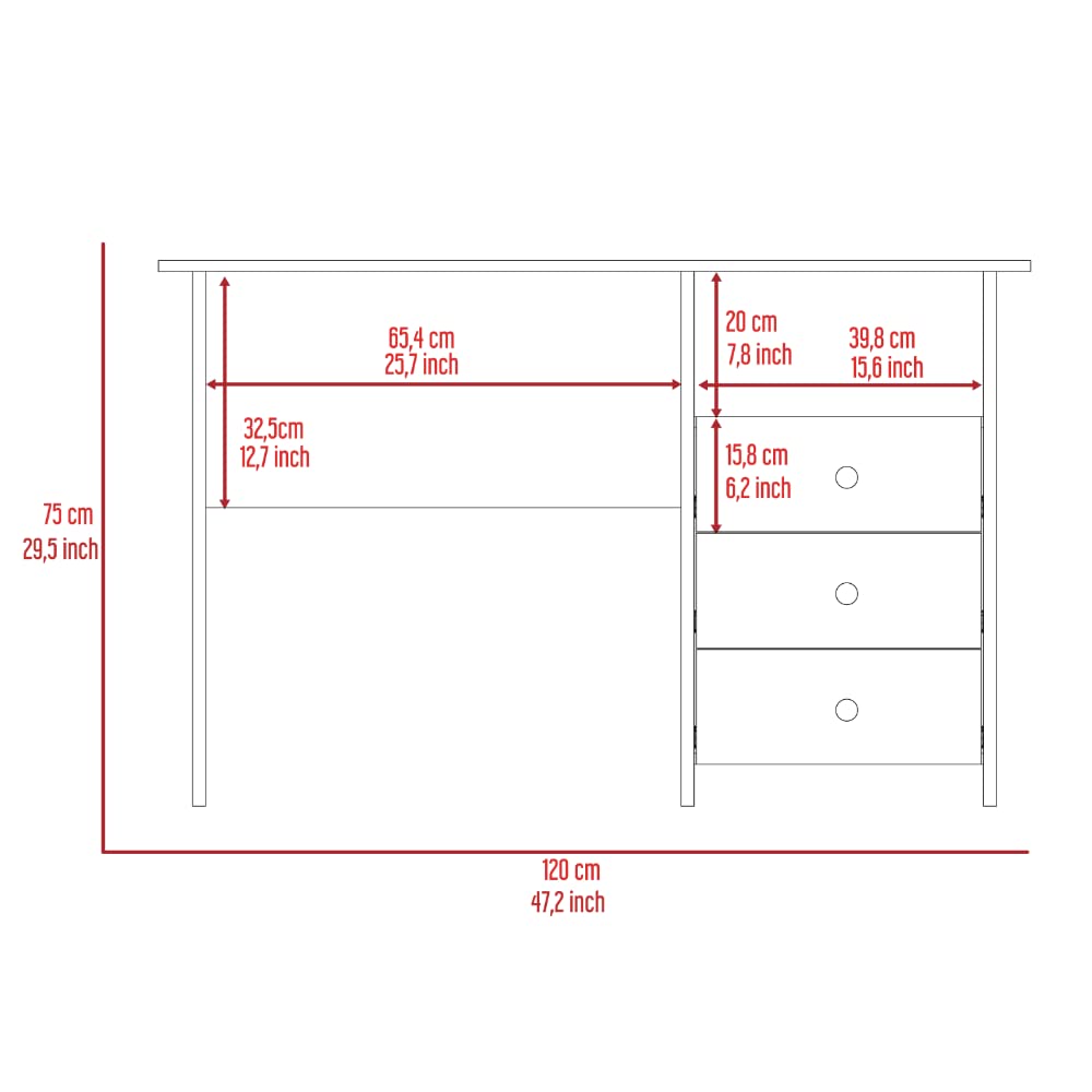 47.2 Inch Wide Modern Computer Desk with 3 Drawers - Light Grey Home Office Desk for Study, Work & Gaming - Sturdy Writing Table for Small Spaces & Apartments
