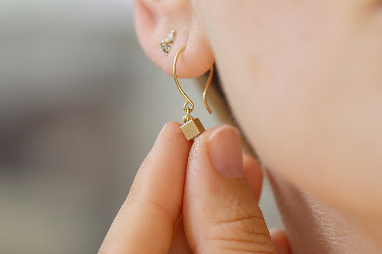 Tiny Cube Gold Earrings - Geometric Minimalist Stud Earrings for Women | Perfect for Everyday Wear, Office & Special Occasions