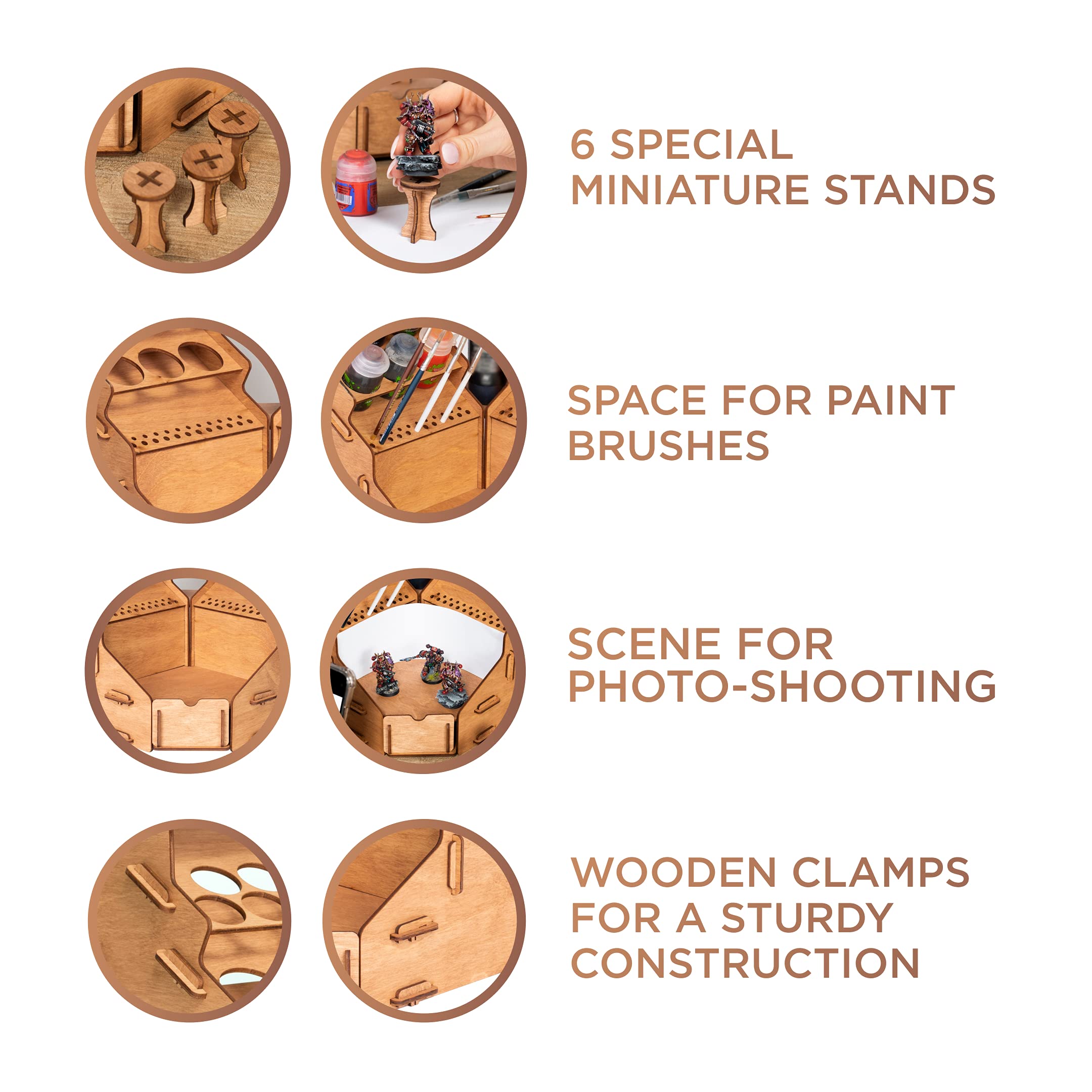 58-Hole Wooden Paint Storage Rack with 2 Corner Racks - Organizer for 32 Paint Bottles & 46 Brushes - Perfect for Miniature Painting, DIY Crafts & Hobby Artists