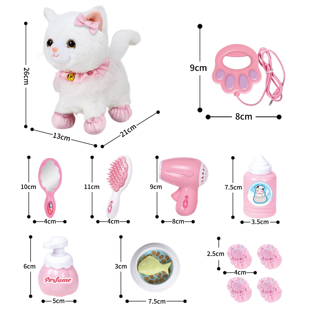 Remote Control Plush Cat Toy - Interactive Electronic Pet with Walking, Barking & Tail Wagging - Realistic White Cat with Leash & Accessories - Perfect for Playtime, Gifts & Pet Training