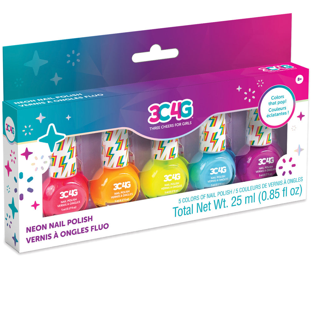 Vibrant Neon Nail Polish Set for Kids - 6 Colors Non-Toxic Water-Based Polish with Glitter - Safe DIY Manicure Kit for Girls Birthday Party, Spa Day & Nail Art Fun