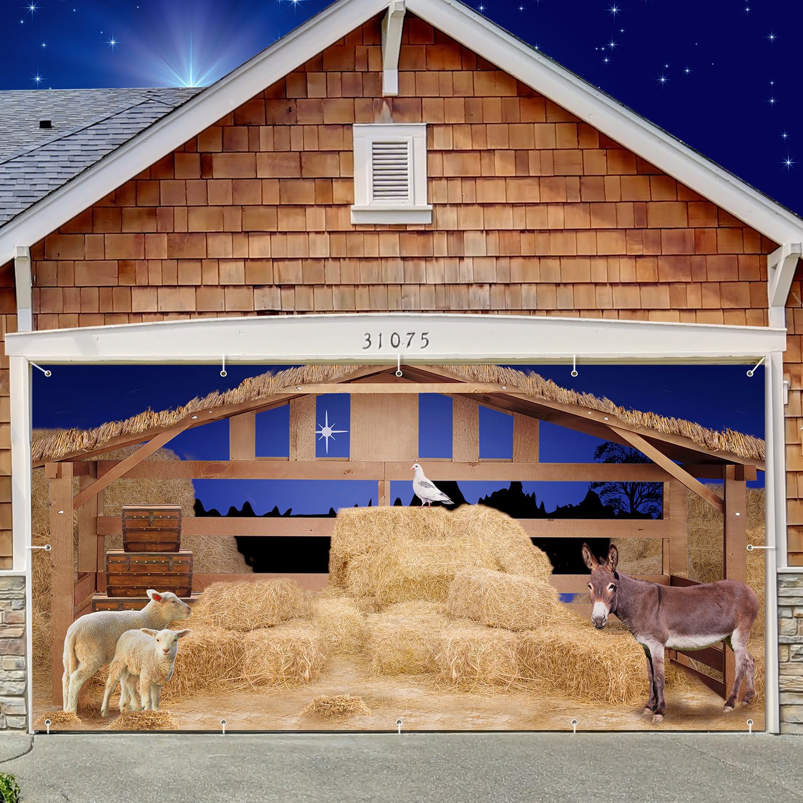 8 x 16 FT Christmas Nativity Scene Garage Door Banner - Stable Backdrop for Farm Barn Decor, Western Photo Shoot & Outdoor Holiday Party | Perfect for Xmas Celebrations, Winter Gatherings & Nativity Displays