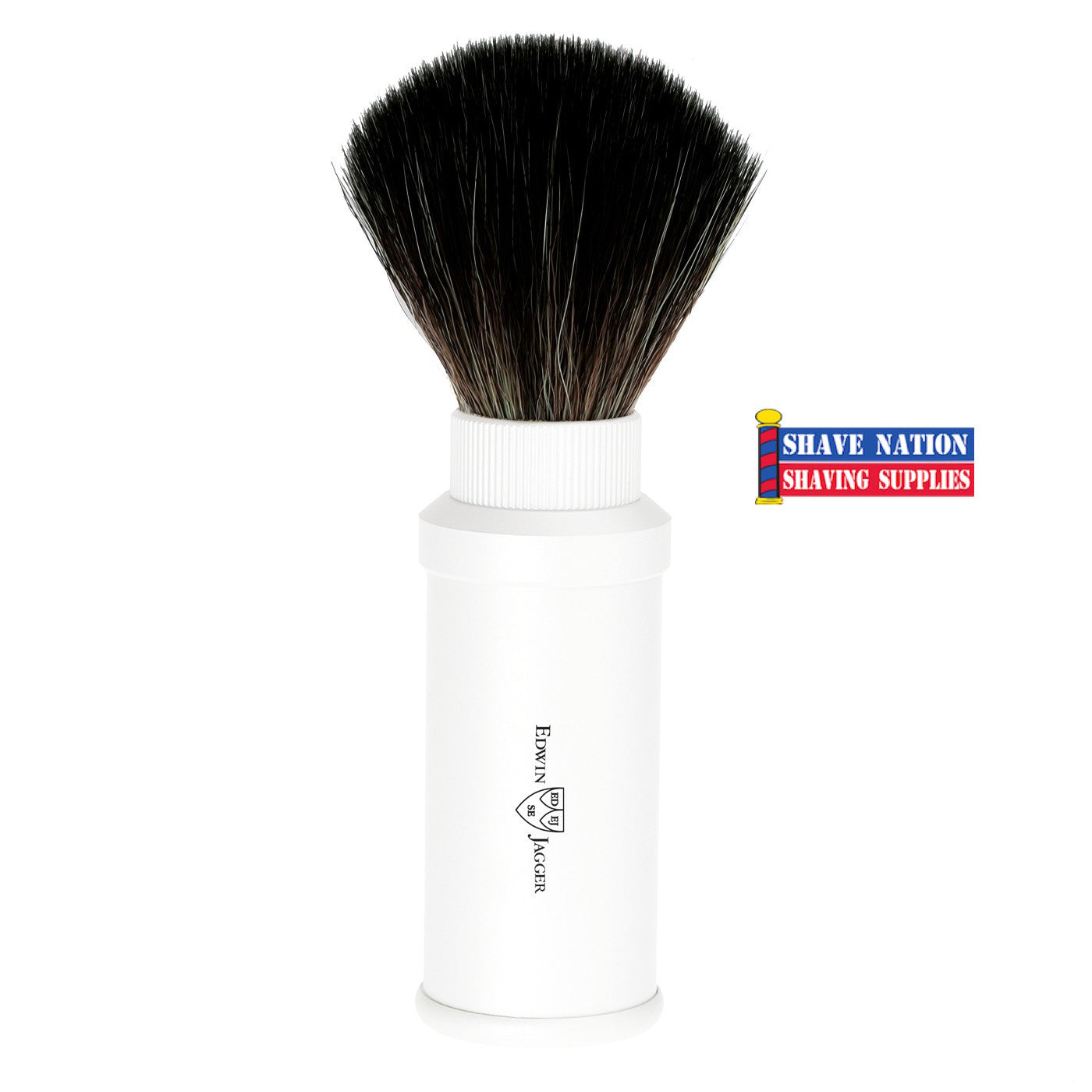 Edwin Jagger White Travel Shaving Brush - Black Synthetic Bristles for Men | Compact & Durable Wet Shaving Accessory | Perfect for Business Trips & Camping
