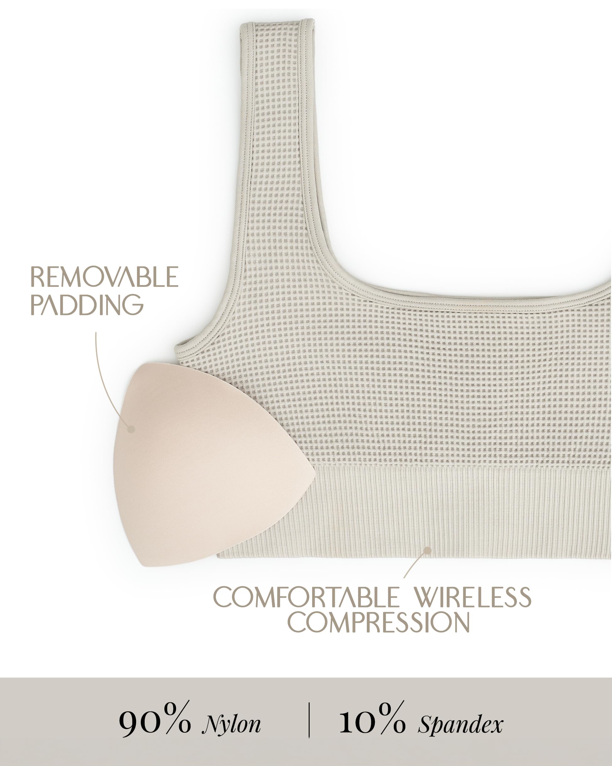 Square Neck Padded Sports Bra for Women - Push Up Workout Bra with Seamless Scoop U Back - Comfortable Low Impact Yoga & Gym Bra for Running, Pilates & Fitness