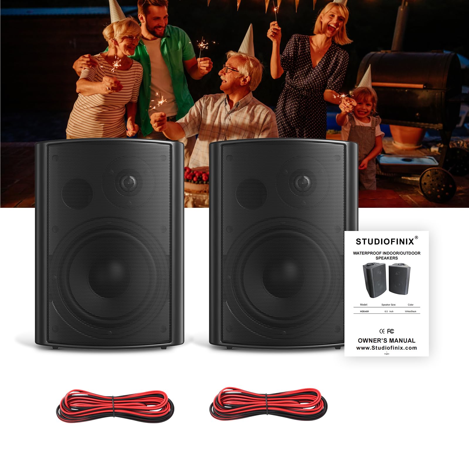 STUDIOFINIX 6.5 Inch 400W Waterproof Outdoor Speakers - Wall Mount Wired Passive Speakers for Patio, Poolside, Porch, Covered Deck & Indoor Use (Black) | Perfect for Backyard Parties, Home Theater & Outdoor Entertainment