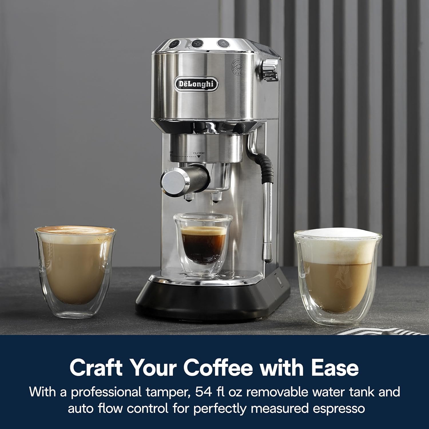 De'Longhi Dedica Arte Espresso Machine with Manual Milk Frother - 15 Bar Pump for Espresso, Cappuccino & Latte - 35oz Removable Water Tank - Compact Design for Home & Office Use - Silver (EC885M)