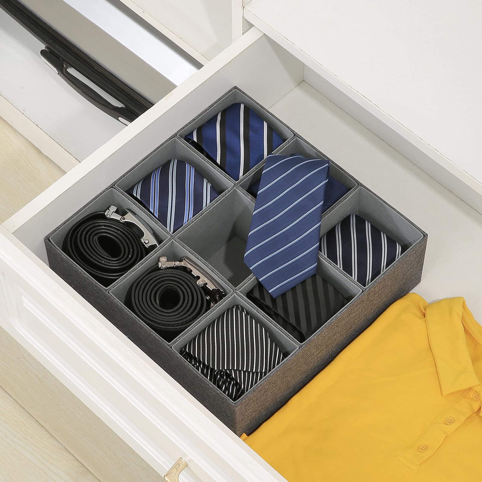 Qozary 9-Section Belt & Tie Organizer - Stylish Dresser & Closet Storage Tray for Men's Accessories | Perfect for Home, Office & Travel Organization