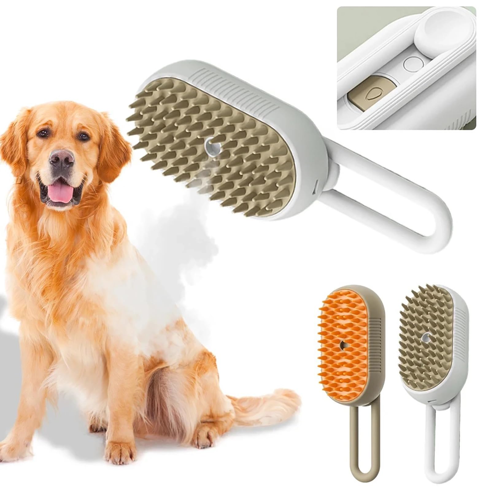 3-in-1 Self Cleaning Steam Cat Brush - Pet Grooming Brush with Massage Function for Cats & Dogs | White | Removes Pet Hair Easily | Perfect for Home Grooming & Relaxation Sessions