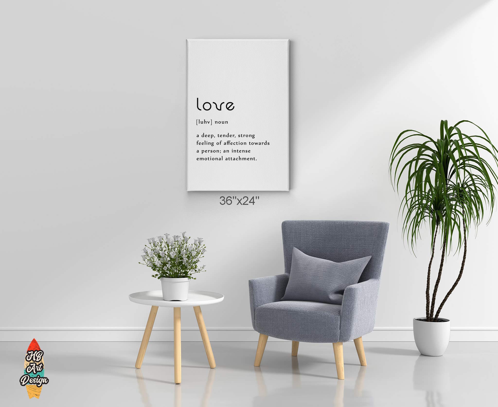 HB Art Design Noun Dictionary Love Definition Canvas Print Wall Art - 40x30 Inch Ready to Hang - Perfect for Office, Farmhouse, Bathroom, Kitchen, Bedroom & Living Room Decor - Funny Quote Sign for Home & Gift Giving