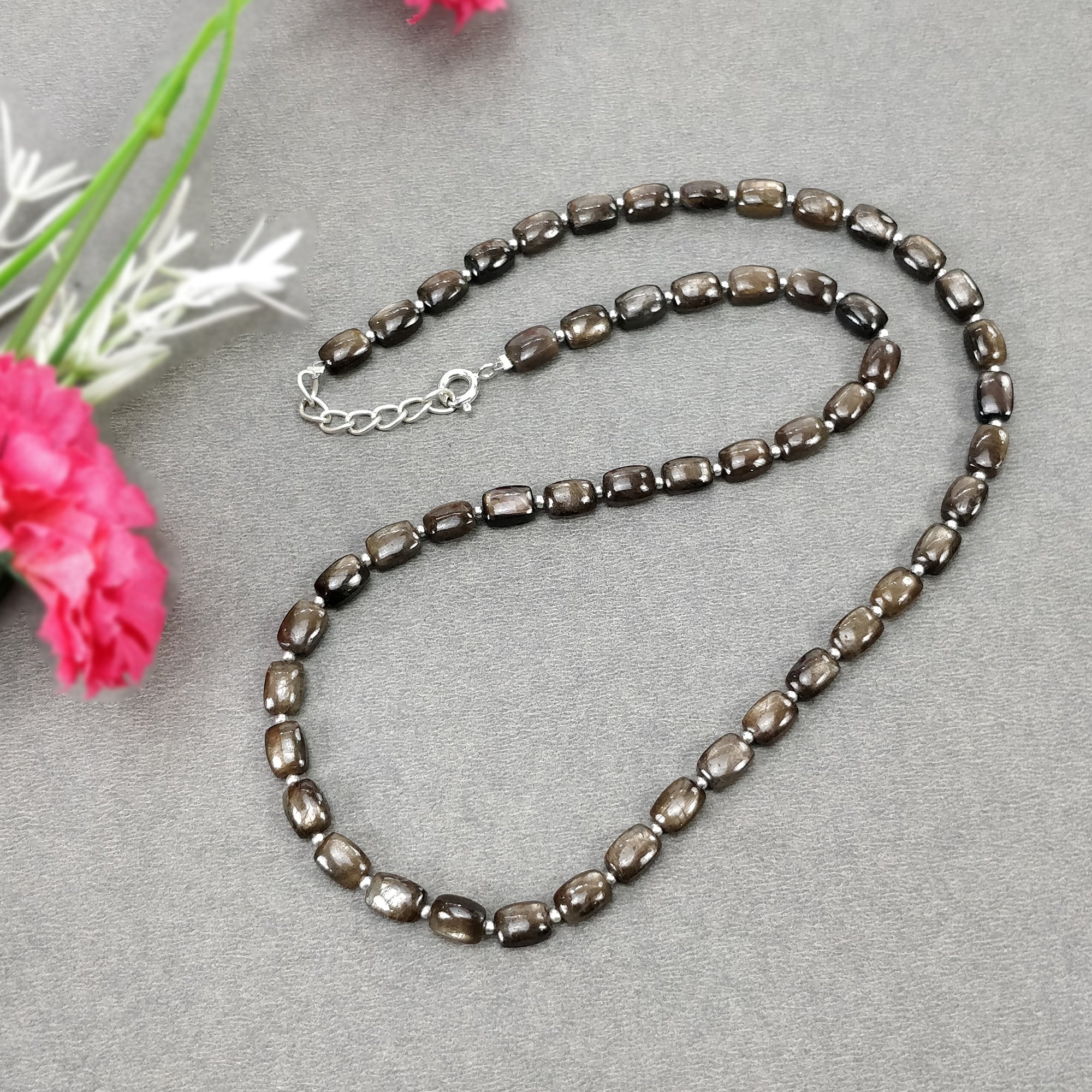 Natural Untreated Golden Brown Chocolate Sapphire Gemstone Necklace - 95.55cts Cushion Cut 925 Sterling Silver Jewelry (7x5mm, 18