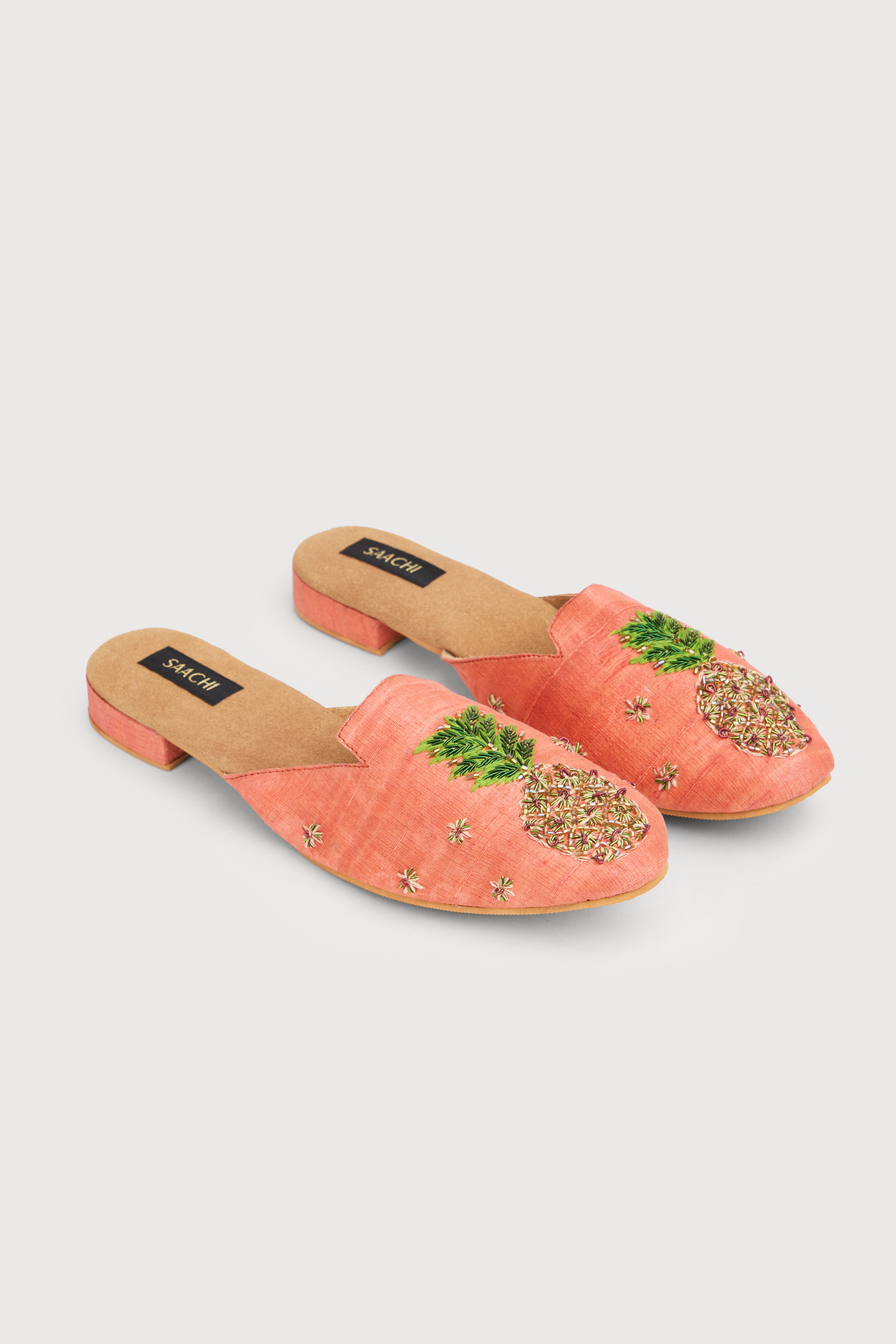 Pineapple Print Block Heel Mules - Women's Summer Fashion Slides for Beach, Vacation & Casual Outfits