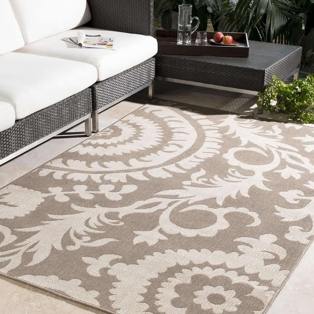 Mark&Day 9x9 FT Outdoor Rug - Non-Shedding Brown Beige Square Area Carpet for Patio, Porch, Deck, Bedroom, Living Room & Kitchen - Waterproof & Durable Indoor/Outdoor Floor Mat - Perfect for Garden, Balcony, RV and Home Decor (8'10
