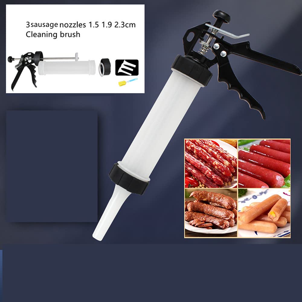 Manual Sausage Stuffer Kit - Hand Operated Meat Filler & Salami Maker with 3 Professional Nozzles (Plastic) - Perfect for Homemade Sausages, Burgers & Charcuterie | Great for Home Kitchens, BBQ Parties & Food Prep