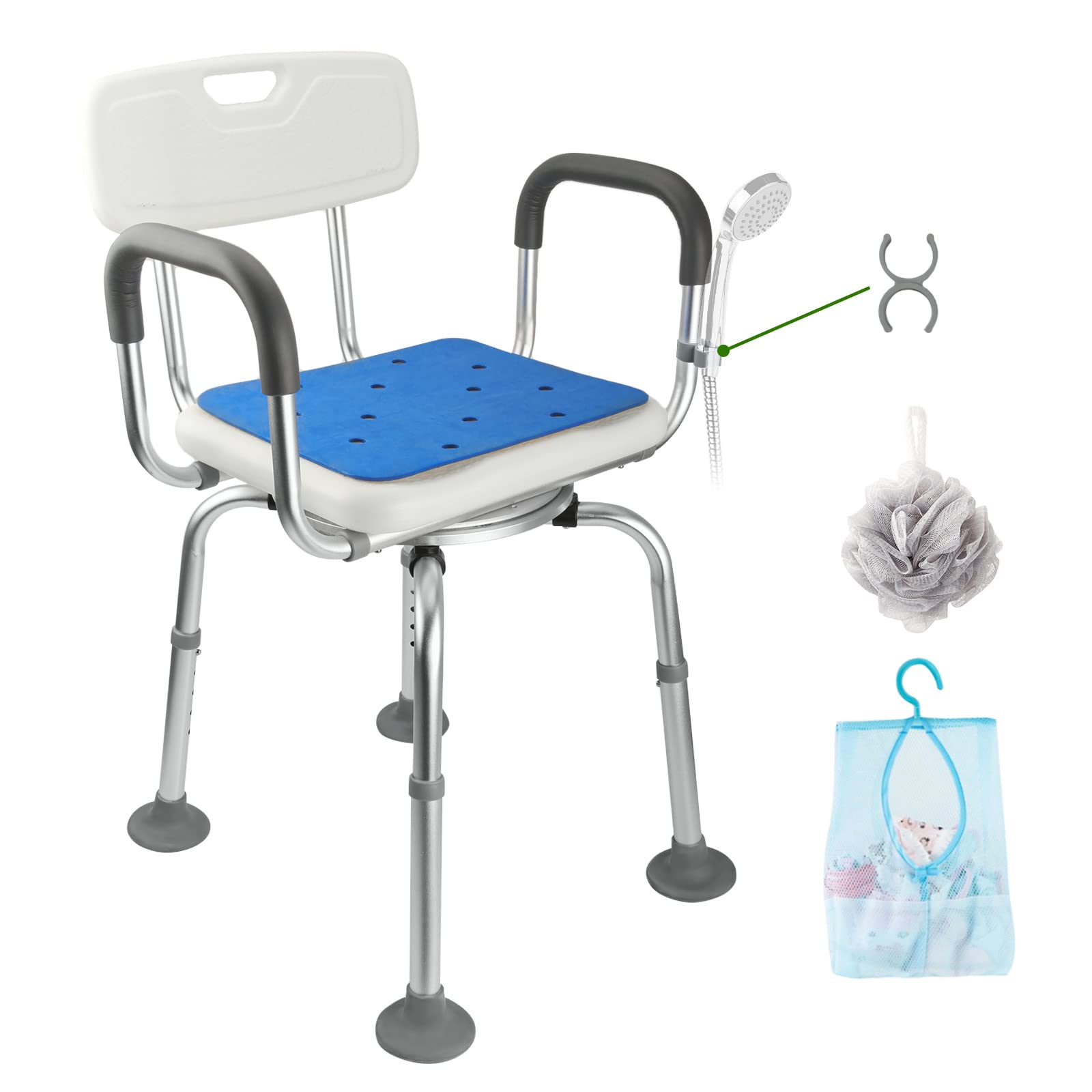 360 Degree Swivel Shower Chair for Elderly & Disabled - 500lb Weight Capacity Bariatric Shower Seat with Arms & Back - Anti-Slip Shower Bench for Seniors, Handicapped & Injured - Ideal for Bathroom Safety & Mobility Assistance