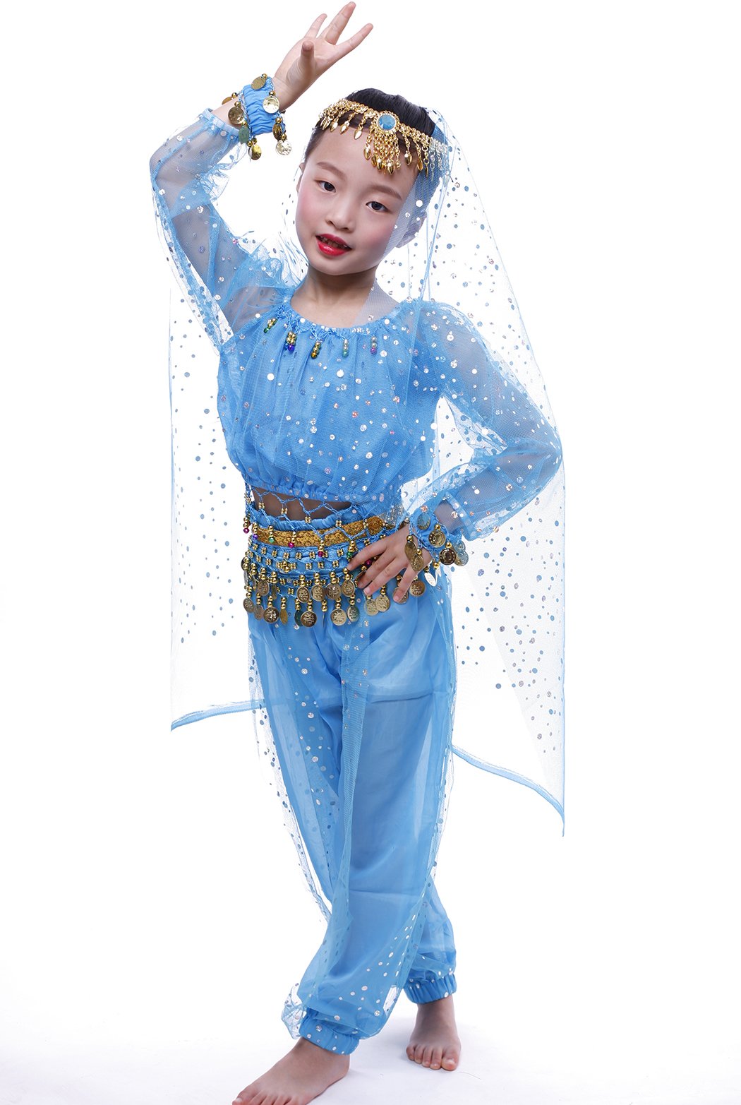 Astage Women's Belly Dance Costume Set - Long Sleeve Shining Top & Pants for Professional Performances & Practice