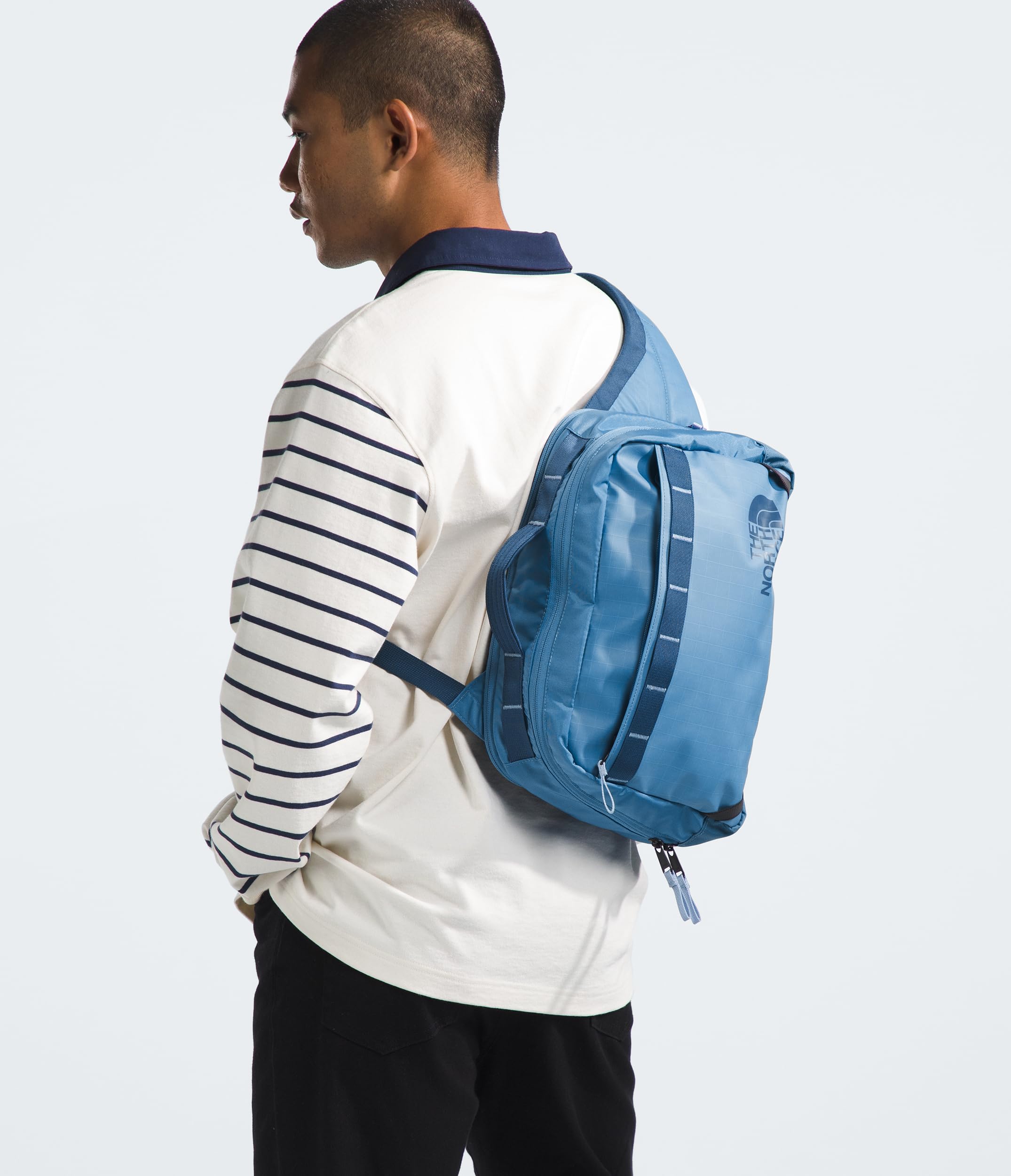 The North Face Base Camp Voyager Sling Bag - Waterproof Travel & Hiking Crossbody Pack (Indigo Stone/Steel Blue/Shady Blue) - Perfect for Outdoor Adventures, Commuting & Daily Use