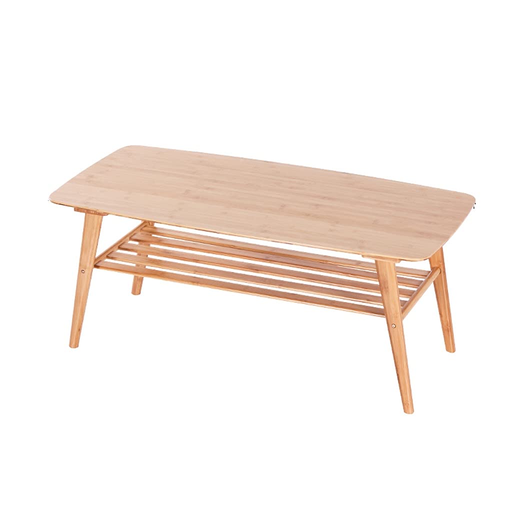 Natural Bamboo Coffee Table - Multi-Layer Industrial Tea Side Table for Living Room, Bedroom & Office | Rustic Brown Cocktail Table with Decorative Shelf | Perfect for Home Decor, Small Space Furniture & Coffee Shop Design