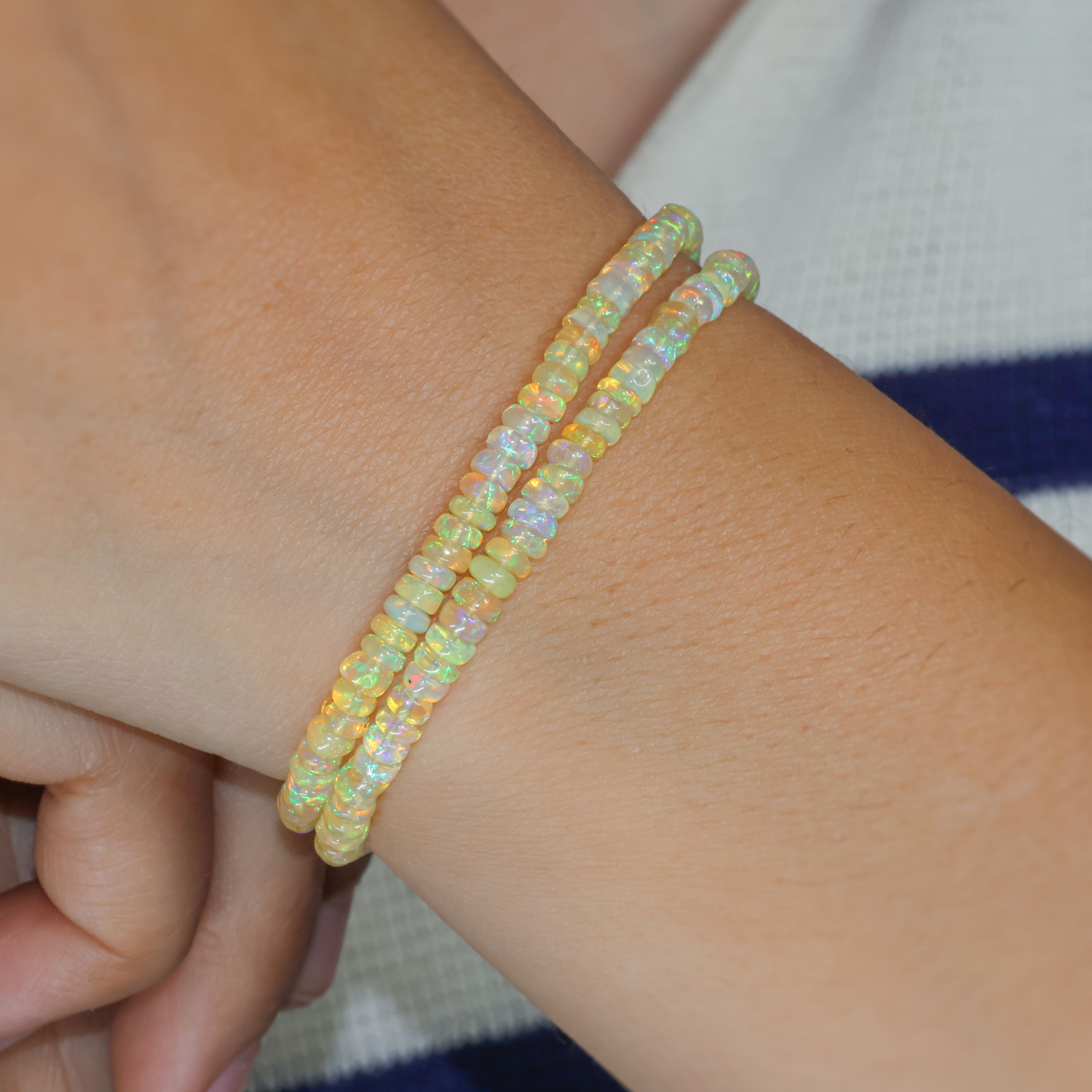 Natural Yellow Opal Beaded Bracelet - Handmade 2 Strand Plain Beaded Jewelry for Women, Boho Chic Accessory for Everyday Wear & Special Occasions