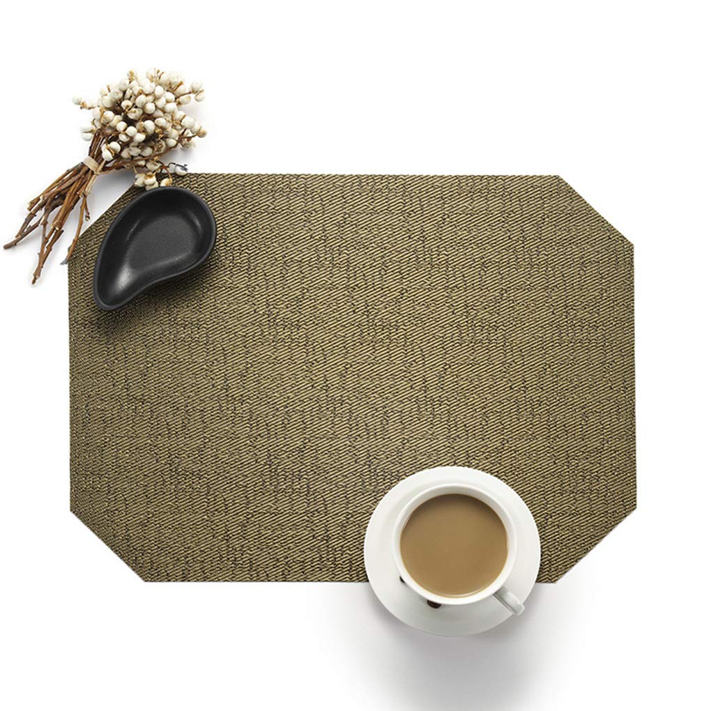 SIUONI 6-Piece Heat Resistant Washable Woven Vinyl Placemats Set - Octagon PVC Table Mats for Kitchen Dining, Gold | Perfect for Holiday Dinners, Parties & Everyday Use