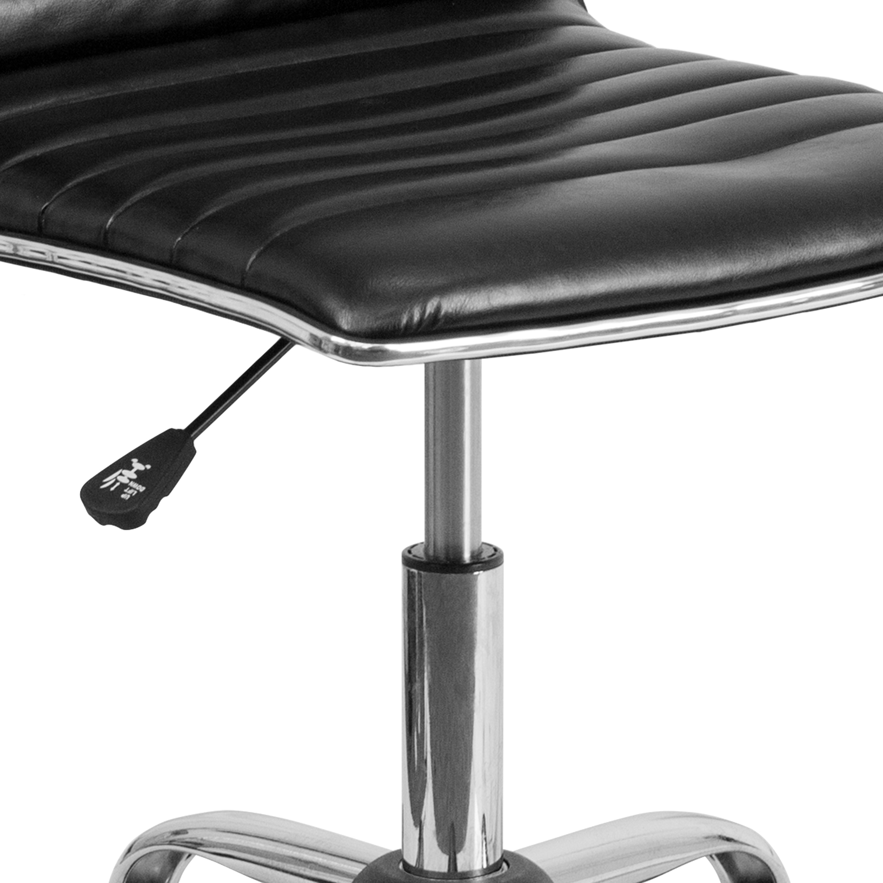 FLASH Alan Low Back Designer Armless Black Ribbed Swivel Task Office Chair - Ergonomic Desk Chair for Home Office, Gaming & Study - Modern Minimalist Workspace Furniture