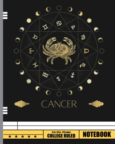 Cancer Zodiac Wheel Notebook - 120 Pages Wide Ruled Journal for Cancer Sign Astrology Lovers | 8x10 Inches | Perfect for Horoscope Writing, Gift Giving & Daily Planner