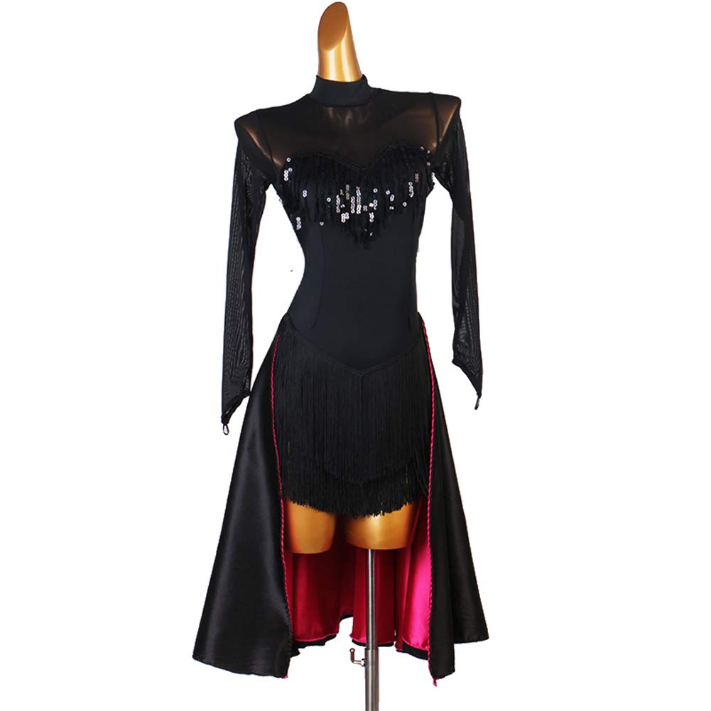 Latin Dance Dress for Salsa Tango ChaCha - Elegant Black Sequin Ballroom Competition Dress | Perfect for Performances, Shows & Dance Parties