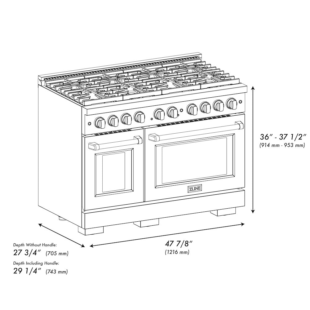 ZLINE 48-Inch Stainless Steel Gas Range with 8 Burner Cooktop & 6.7 cu. ft. Double Oven - Professional SGR48 Model for Large Kitchens, Holiday Cooking & Entertaining