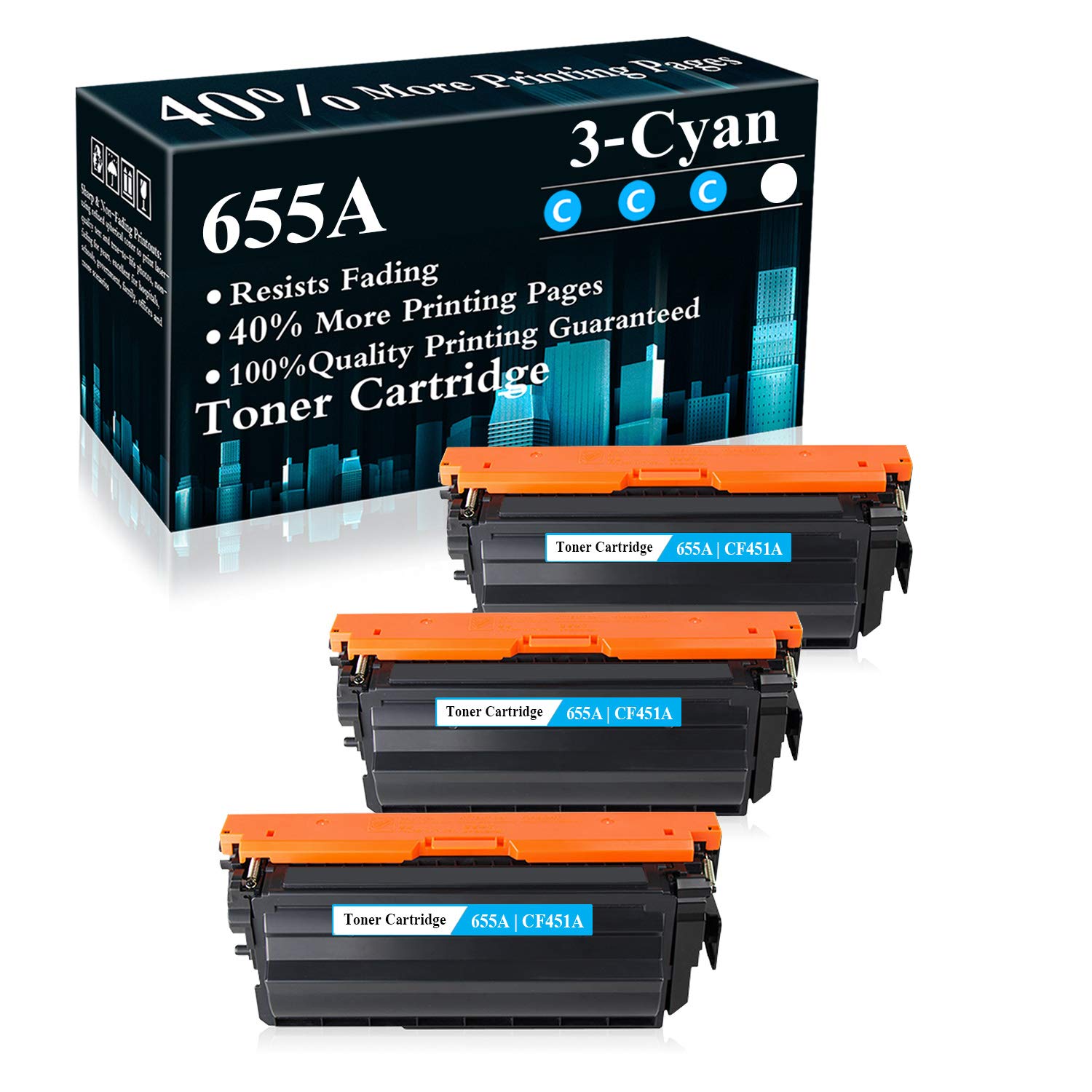 High-Quality 3-Pack Cyan 655A CF451A Toner Cartridge Replacement for HP Color LaserJet Enterprise M652n M652dn M653dn M653x M653dh MFP M681dh MFP M681f MFP M681z MFP M682z Printers - Ideal for Office, Home & Business Printing Needs