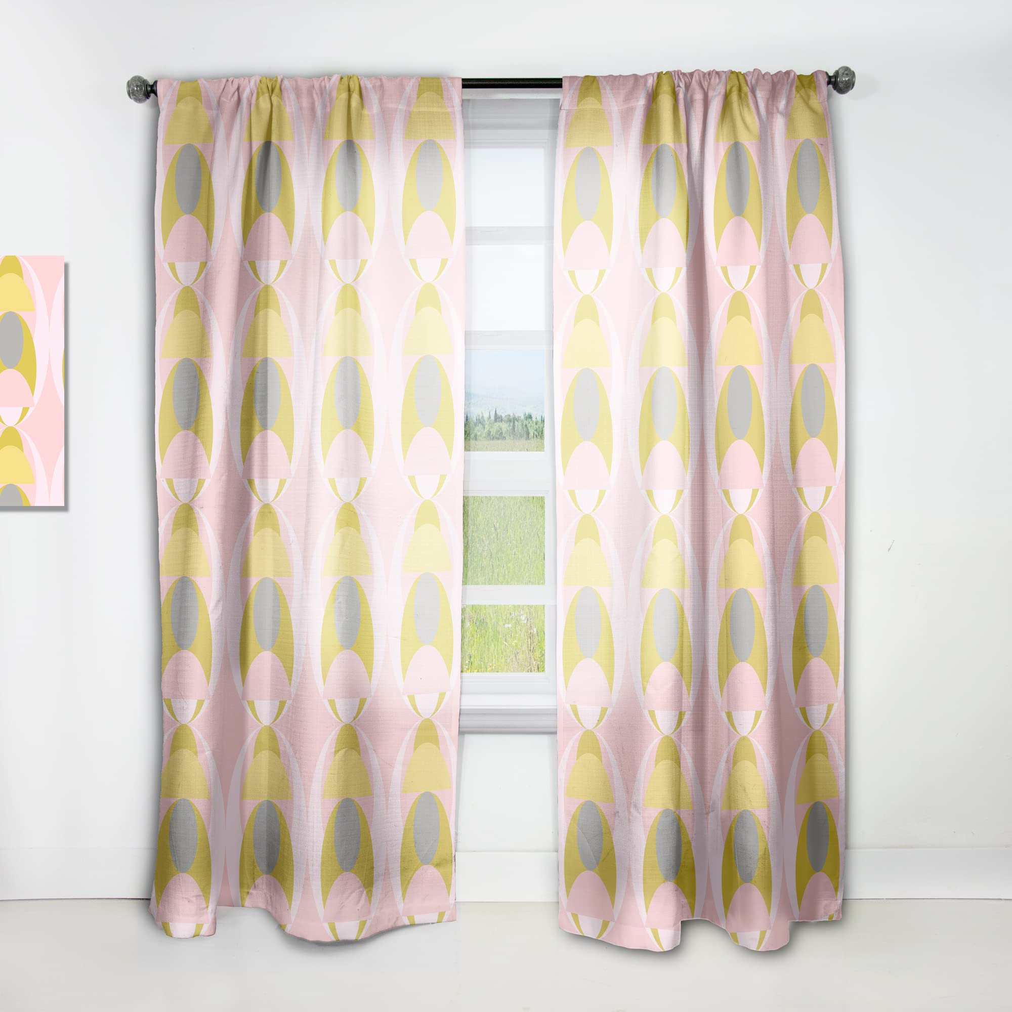 DesignQ Retro Pastel Circular Pattern IV Thermal Insulated Curtains - Single Panel 52x63 Inch - Elegant Window Treatments for Bedroom & Living Room | Perfect for Home Decor, Light Filtering and Privacy