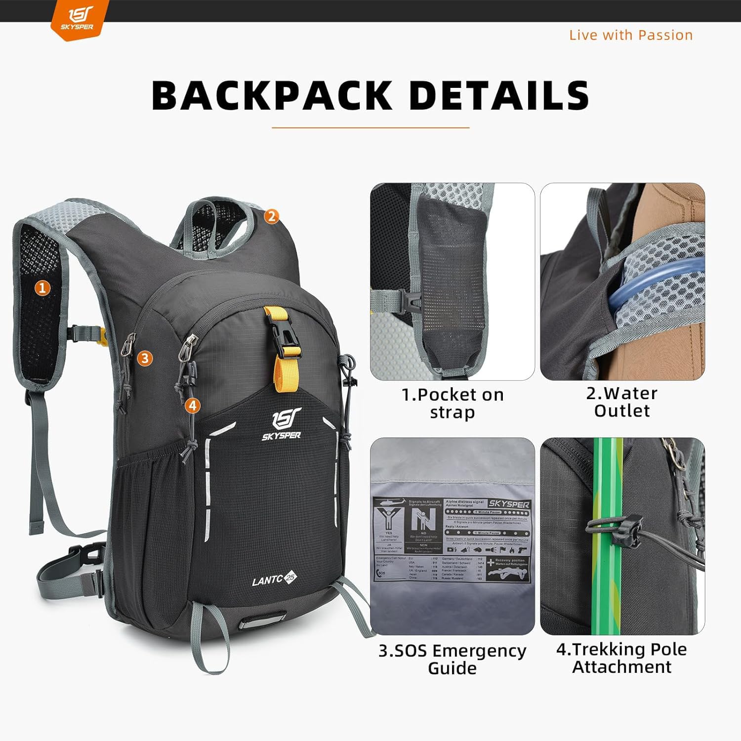 SKYSPER 25L Lightweight Water Resistant Hiking Backpack - Compact Travel Daypack for Women & Men | Perfect for Outdoor Adventures, Camping, and Daily Commute