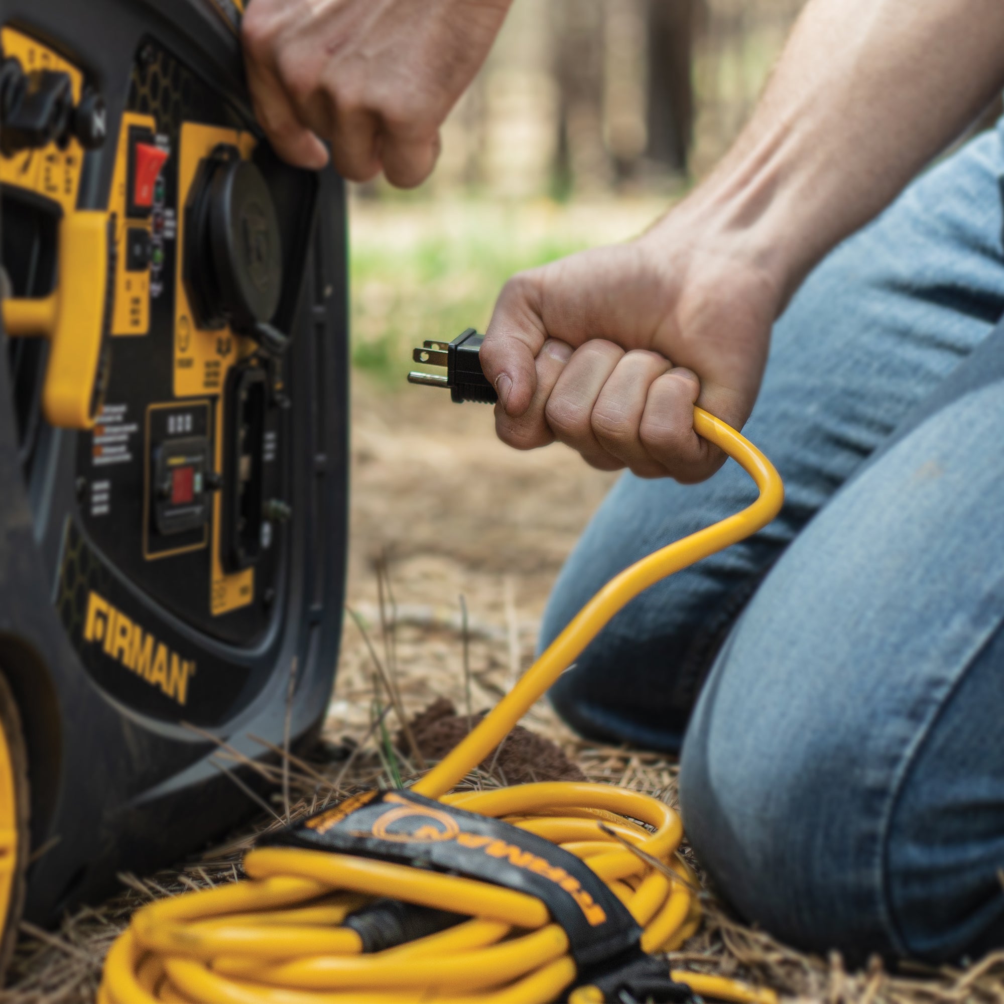 25' Heavy Duty 5-15P to 5-15R Generator Power Cord with Storage Strap - Perfect for RV, Camping, Emergency Backup & Outdoor Power Supply