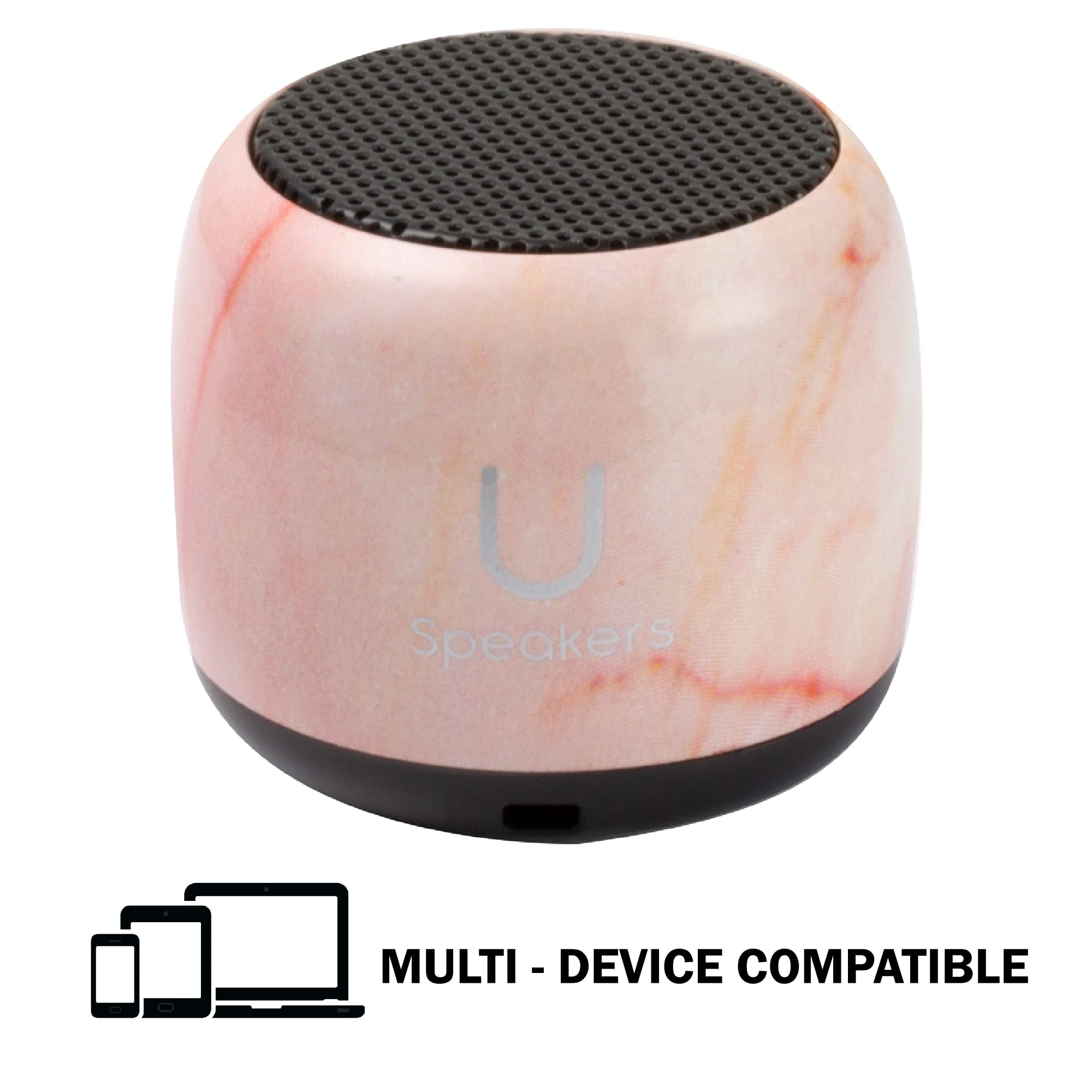 Premium 2-Pack U Speakers - Wireless Bluetooth Computer Speakers with Built-in Mic & Selfie Remote Control for Desktop, Laptop, Tablet & PC - Pink Marble Design - Perfect for Home Office, Gaming & Video Calls