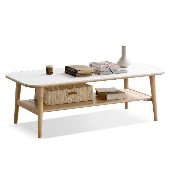 Solid Oak Wood Slate Coffee Table - Rustic Modern Living Room Furniture for Home Decor & Relaxation