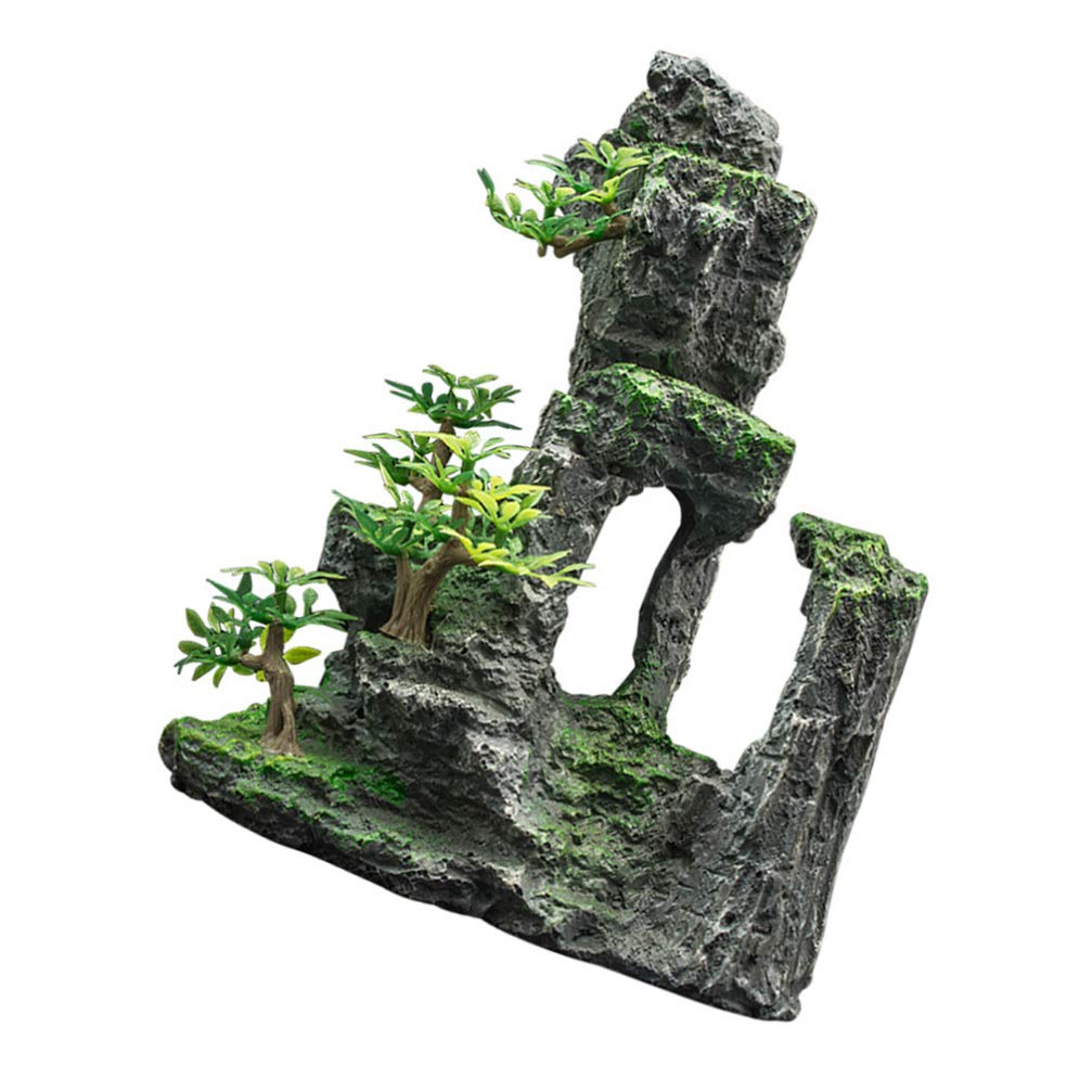 Resin Mountain Fish Tank Ornament - Aquarium Rock Cave Decor for Betta Fish Hideout, Micro Landscape Stone Decoration - Green Aquarium Accessories for Freshwater & Tropical Fish Tanks | Perfect for Creating Natural Underwater Scenes