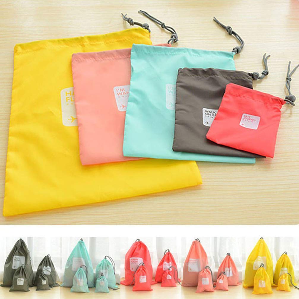 Healifty 4-Pack Waterproof Drawstring Storage Bags - 4-in-1 Outdoor Travel Organizer Pouch for Camping, Hiking & Beach Gear (Yellow)