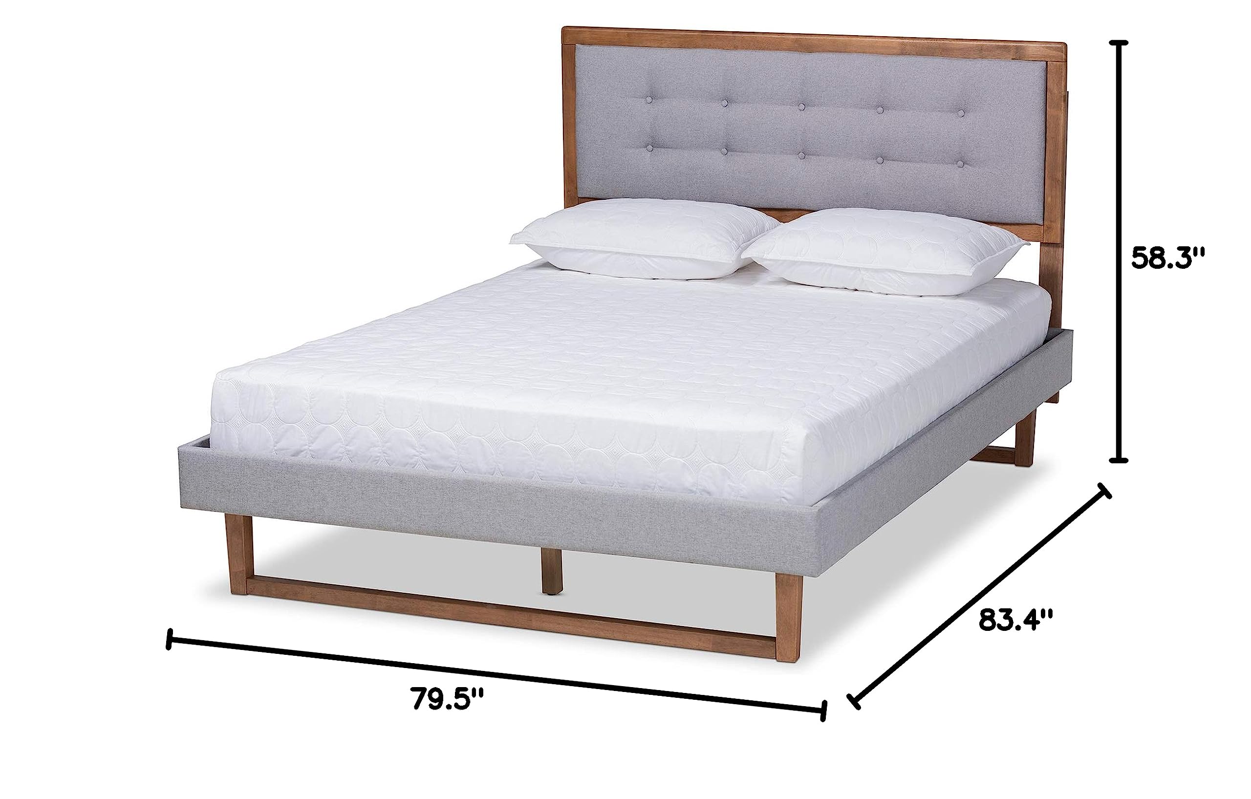 Baxton Studio King Size Platform Bed Frame - Light Grey/Ash Walnut Finish - Modern Minimalist Bedroom Furniture for Master Bedroom or Guest Room