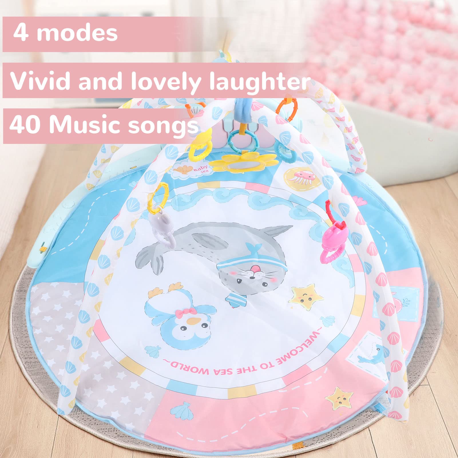 **Vomeko Baby Gym & Tummy Time Mat – Multifunctional Early Education Playmat with Lights, Music & Piano – Interactive Learning Toy for Newborns & Infants (Boys & Girls) – Perfect for Playtime, Sensory Development & Gift Giving**