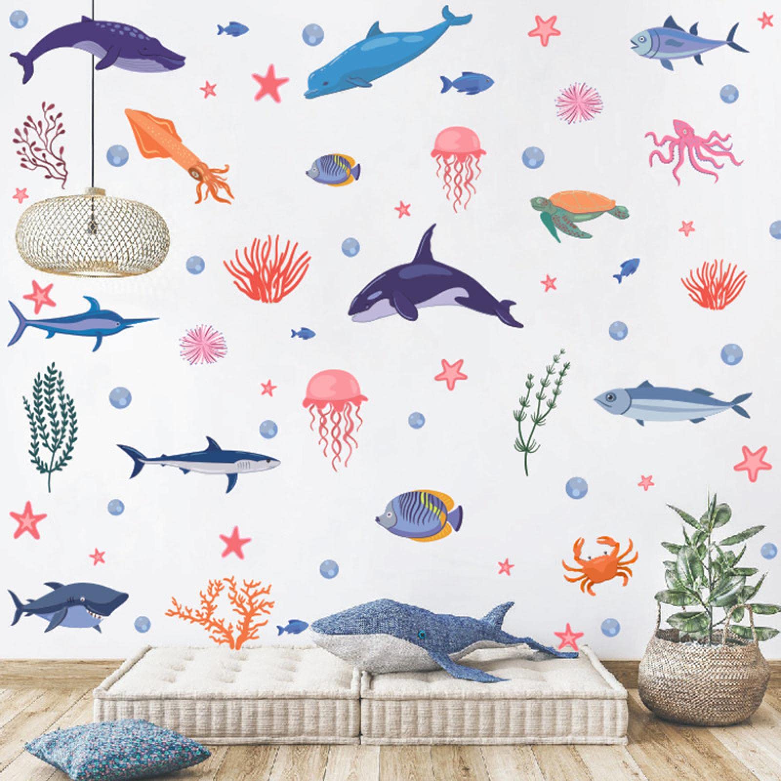 A Magical Underwater Adventure with Sea World Animal Cartoon Wall Decal Stickers