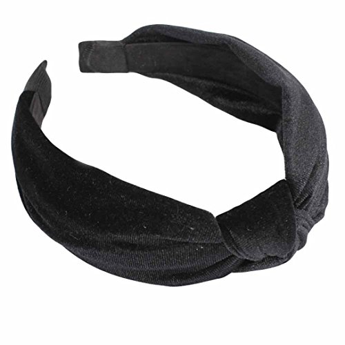 Women's Velvet Bow Knot Headband - TIFENNY Twist Cross Tie Hair Band Hoop for Women & Girls | Soft Stretchable Headwrap for Parties, Weddings, Daily Wear (Black)