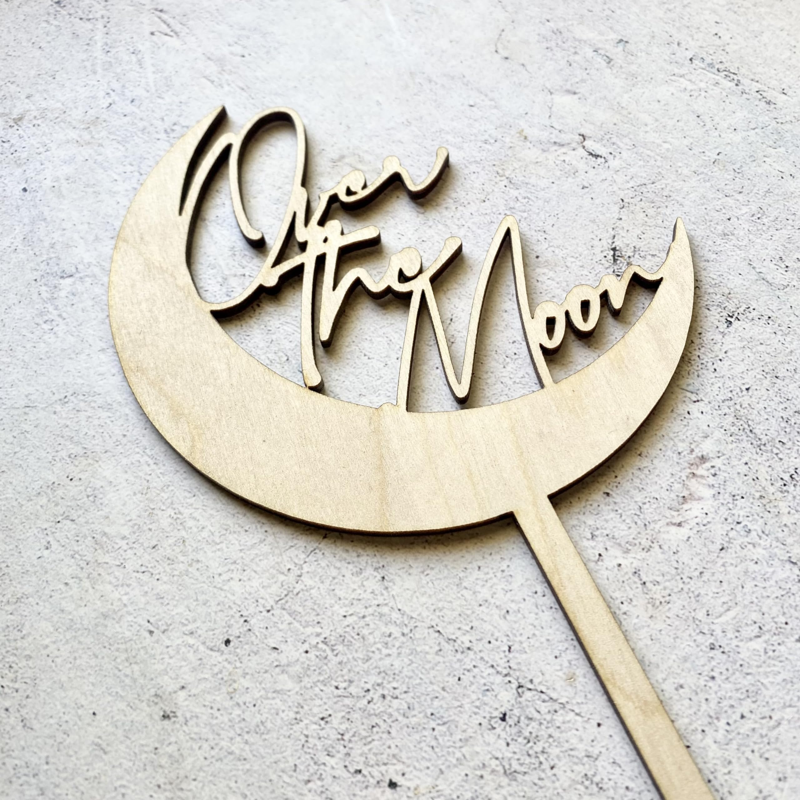 Over The Moon Wood Cake Topper - Handcrafted Wedding, Baby Shower & First Birthday Cake Decoration - Perfect for Celestial-Themed Celebrations and Special Occasions