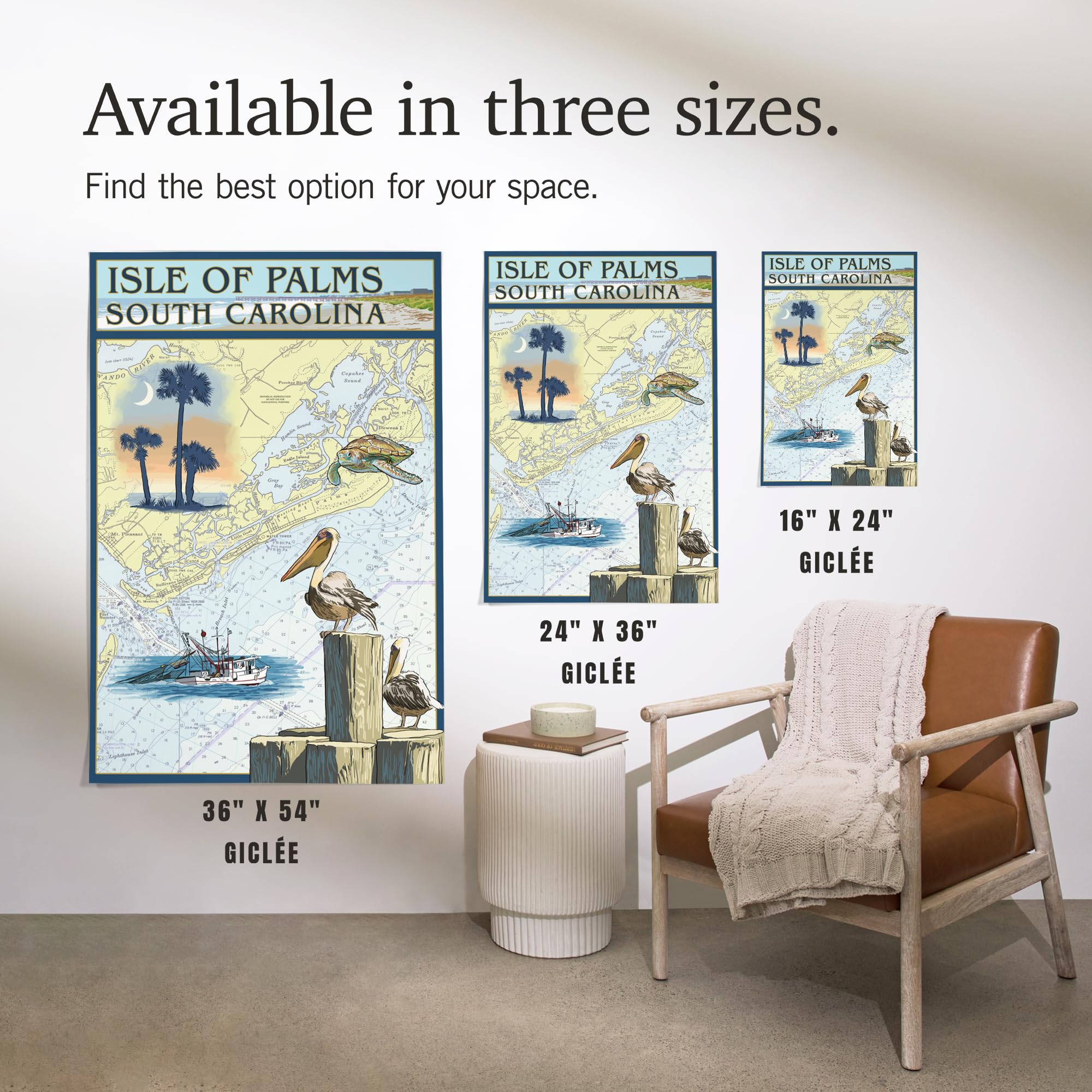 Lantern Press 16x24 Inch Giclee Art Print - Isle of Palms South Carolina Nautical Chart Wall Decor | Perfect for Coastal Living Rooms, Beach Houses & Nautical Themed Offices
