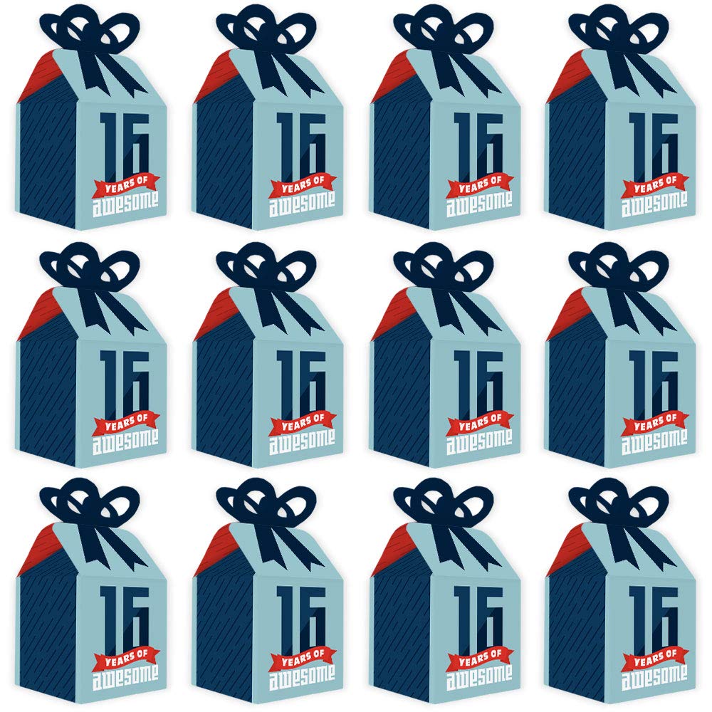 Sweet 16 Birthday Party Favor Boxes - Set of 12 Square Gift Boxes for Boys 16th Birthday - Perfect for Sweet Sixteen Party Decorations & Teen Gift Giving